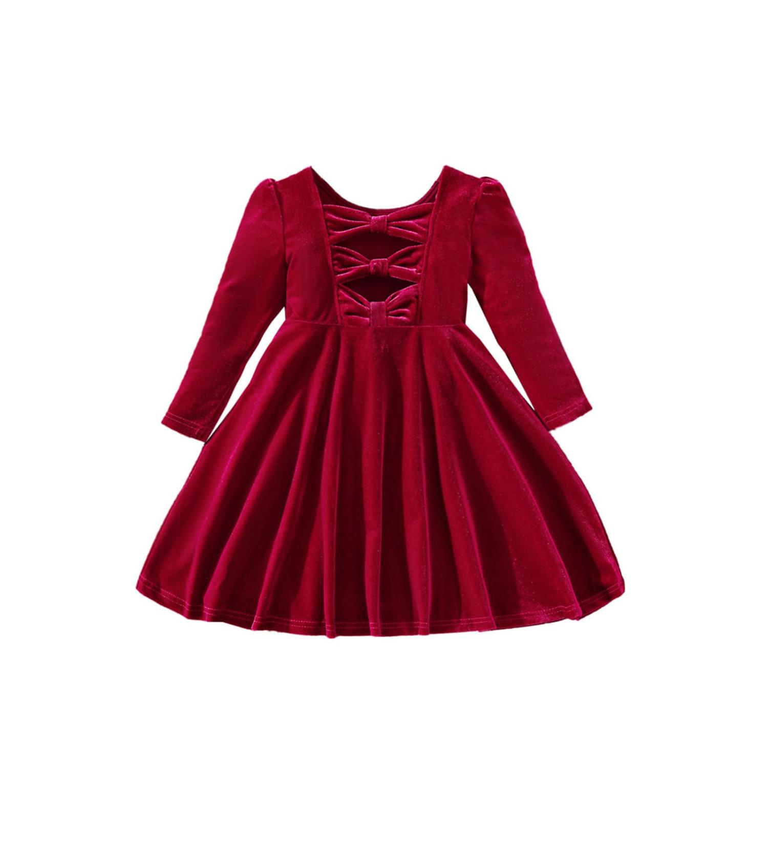 Miipat Baby Girls Velvet Dress | Long Sleeve Fall Winter Elegant Princess Dress 4-5 Years Red - Buy Online on GoSupps.com