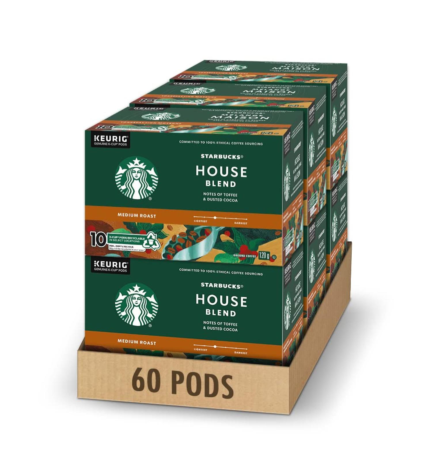 Starbucks House Blend Medium Roast Coffee Single Serve Keurig K-cup Pods 6 Boxes 60 Capsules House Blend 10 count (Pack of 6) - Buy Online on GoSupps.com