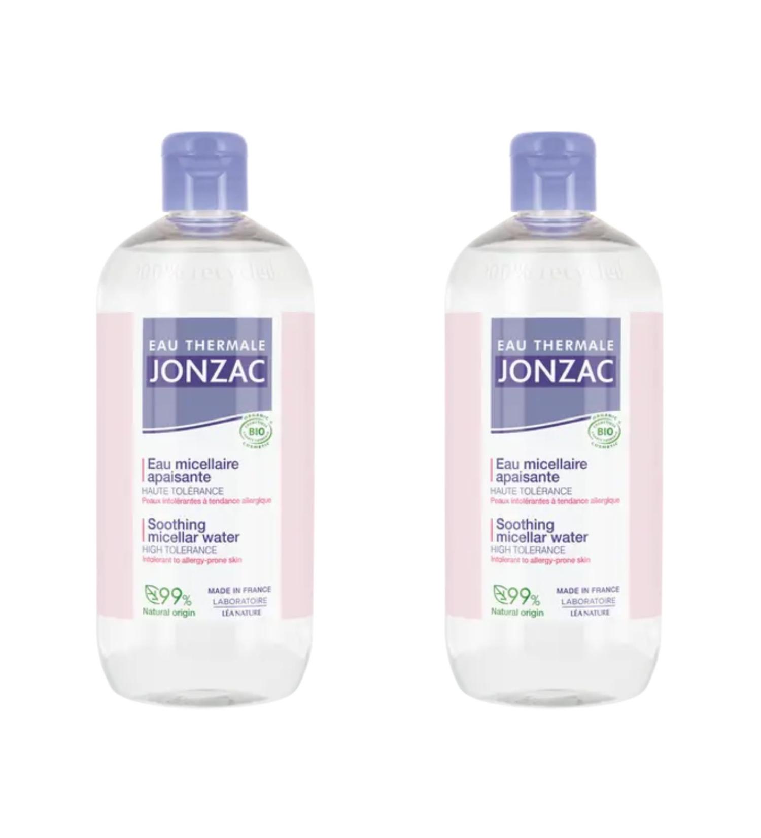 JONZAC Eau Thermale Jonzac | Soothing Micellar Water - Reactive Control | Cleanses - Removes Make-Up - Soothes | High Tolerance | Reactive & Intolerant Skin | 99% Natural Origin | Pack of 2 x 500 ml