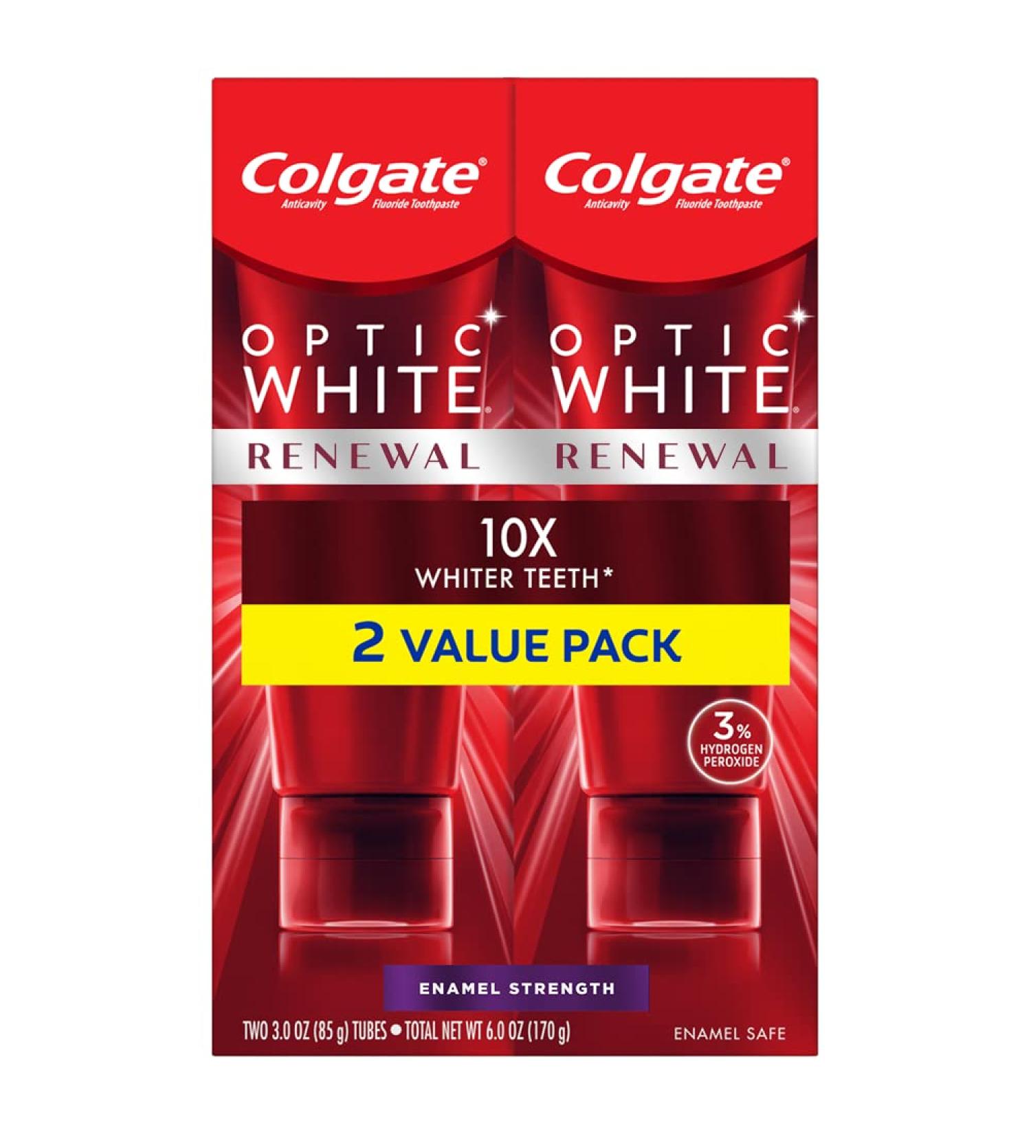 Colgate Optic Renewal Whitening Toothpaste with Fluoride & Hydrogen Peroxide - 3oz (Pack of 2) - Buy Online on GoSupps.com