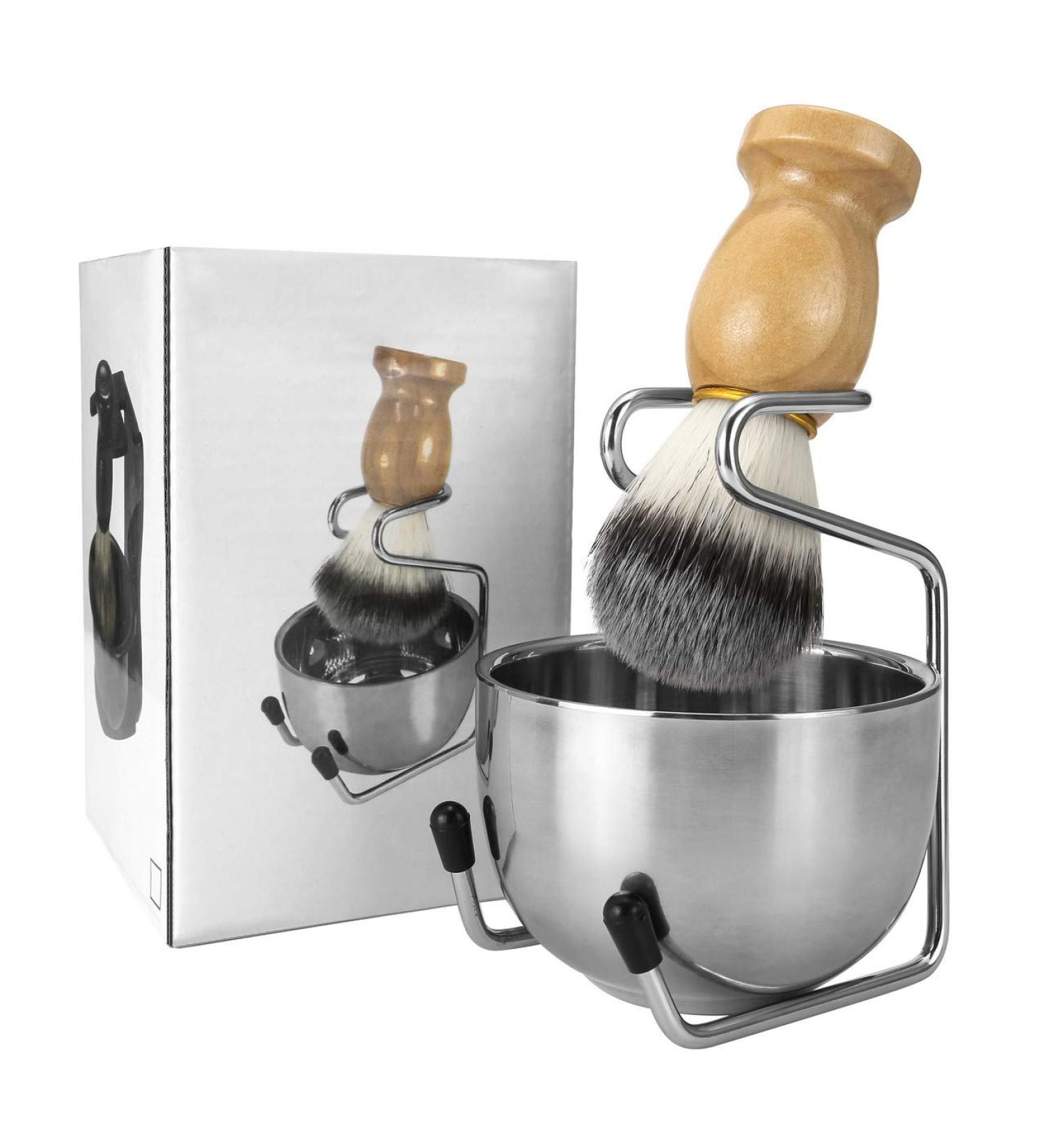 Ccbeauty 3-in-1 Wet Shaving Set | Vegan Brush Stainless Steel Rack & Bowl | Perfect for Beginners & Professionals | Premium 3-Part Razor Set - Buy Online on GoSupps.com