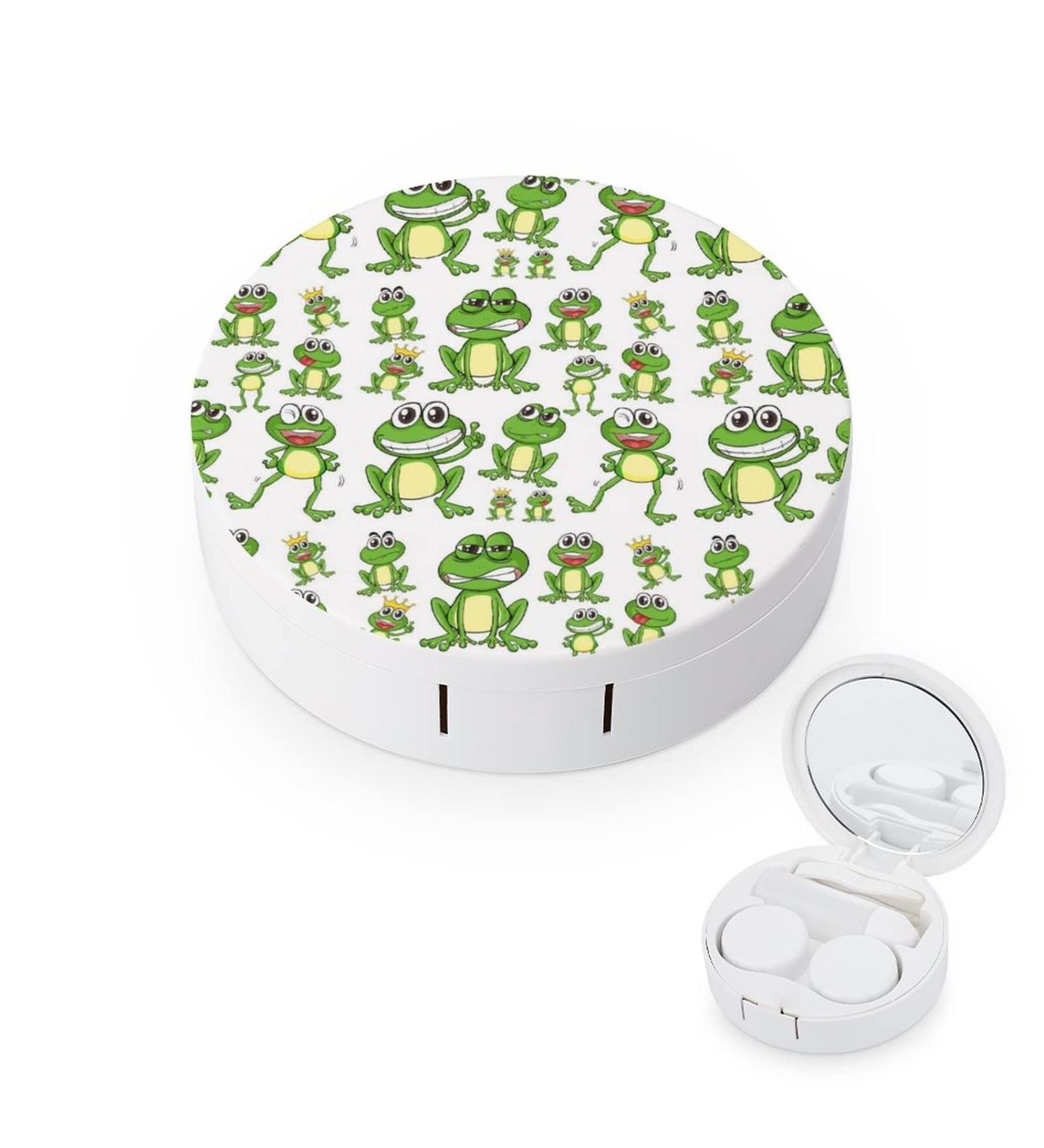 Funny Green Frogs Round Case For Contact Lens Kit Storage Box with Mirror Printed - Buy Online on GoSupps.com