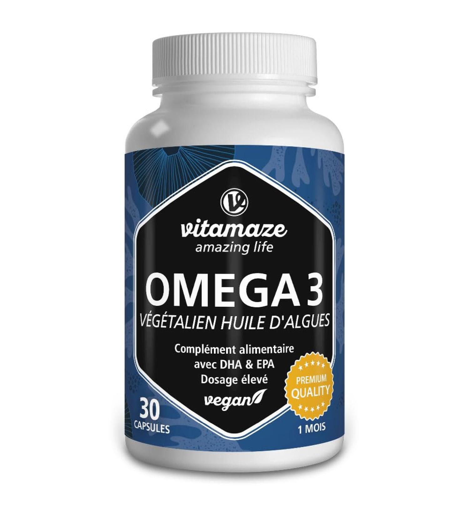Omega 3 Vegan High Quality Seaweed Oil in High Dose - 1 Capsule per Day 1080mg with 375mg DHA and 125mg EPA for 1 Month - Maximum Bioavailability - Buy Online on GoSupps.com