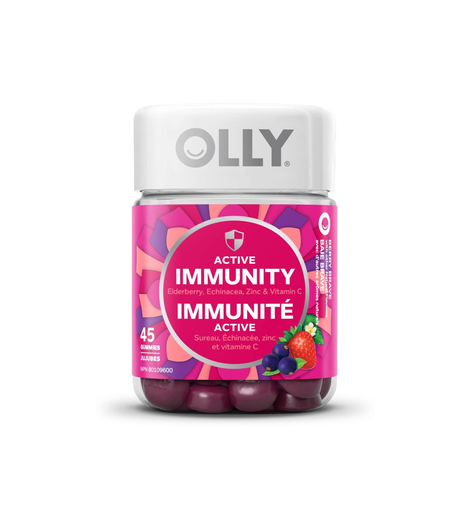OLLY Active Immunity + Elderberry Gummy Supplement with Echinacea Zinc & Vitamin C Berry Brave to boost immunity 15 day supply 45 gummies Active Immunity Herbal Supplement - Buy Online on GoSupps.com
