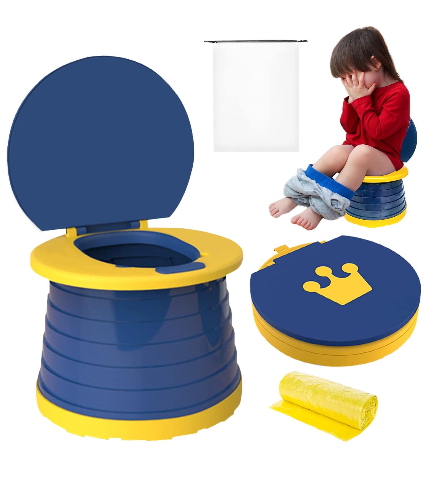 Portable Potty for Kids Toddler Travel Foldable Training Toilet Travel Potty Children's Portable Toilet Potty Emergency Toilet for Car Camping Outdoor Indoor(Deep Blue) - Buy Online on GoSupps.com