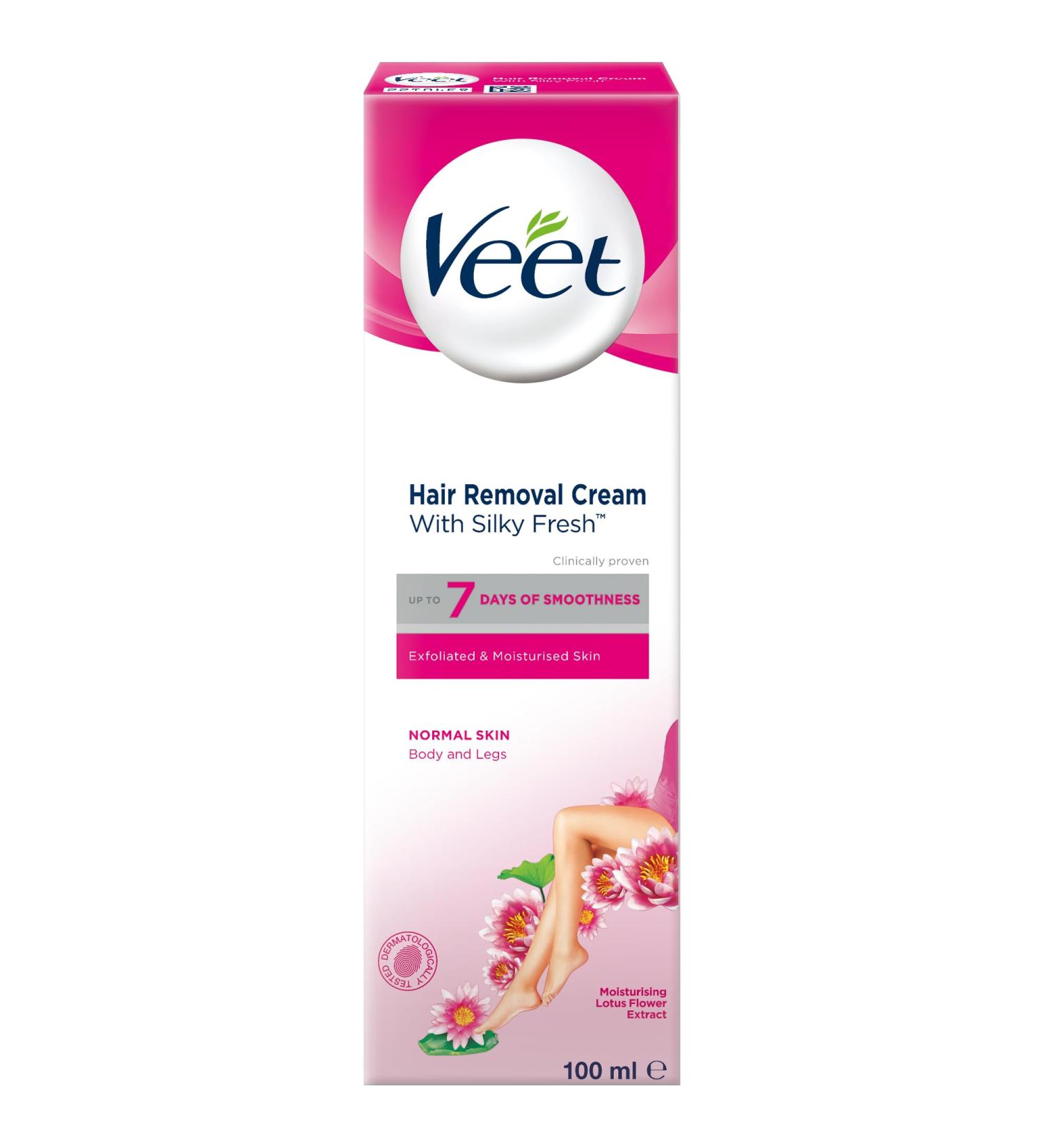 Veet Pure Hair Removal Cream Legs & Body Normal Skin 100ml each 1 Spatula Long Lasting Smoothness Hydrates & Exfoliates Skin Least Number of Ingredients (Packaging may vary) - Buy Online on GoSupps.com