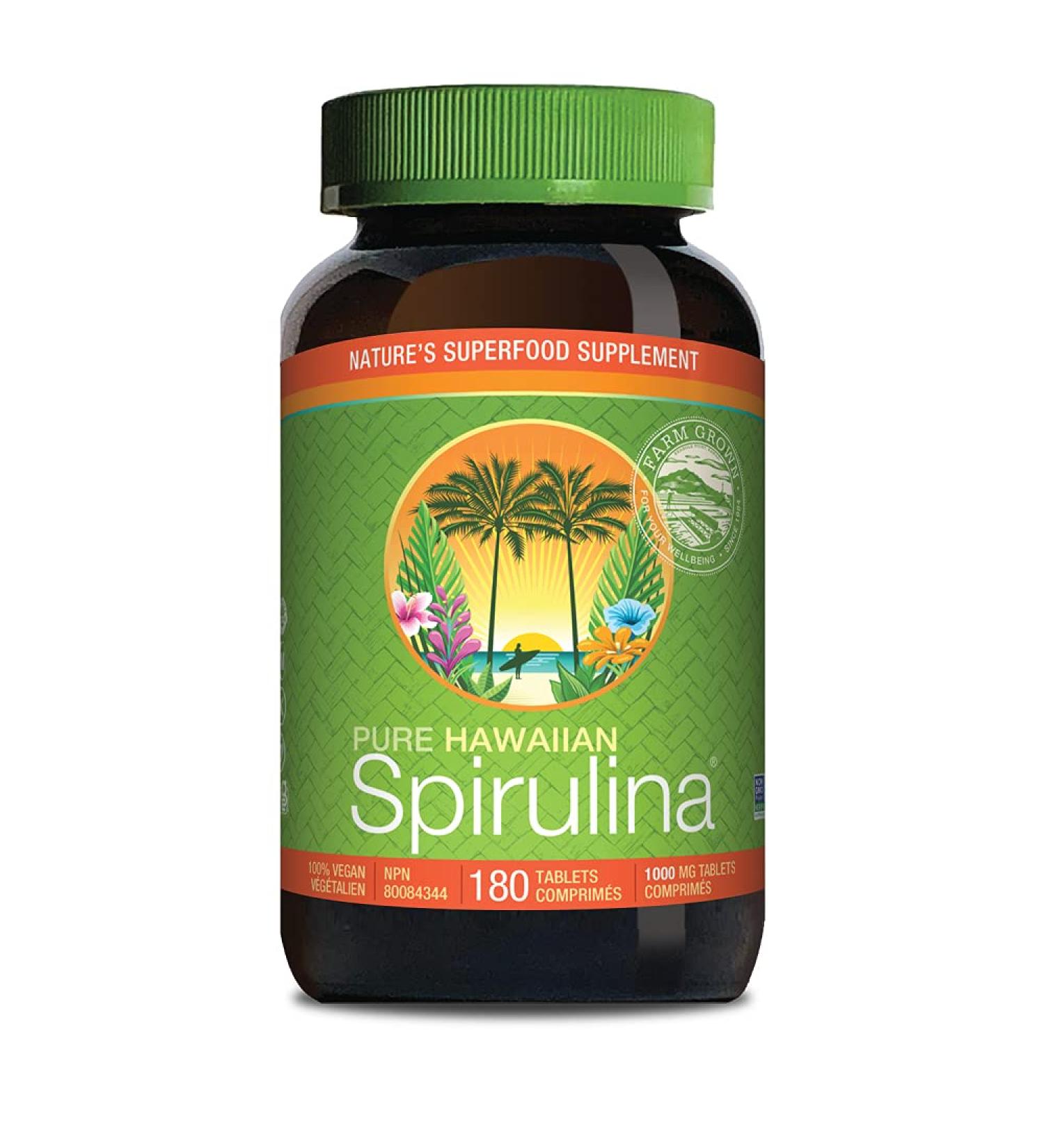 Pure Hawaiian Spirulina - 1000 mg Tablets 180 Count - Vegan Hawaiian Grown Superfood 180 count (Pack of 1) - Buy Online on GoSupps.com