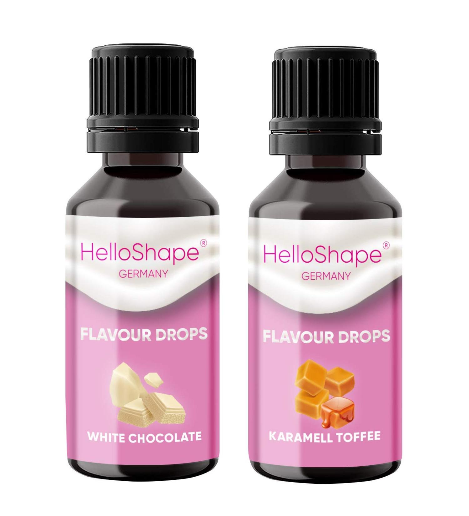 Buy Sugar-Free Flavor Drops Set | 2x30ml White Chocolate & Caramel | Vegan Sweetener for Yogurt Porridge & Quark | Hello Shape - Buy Online on GoSupps.com