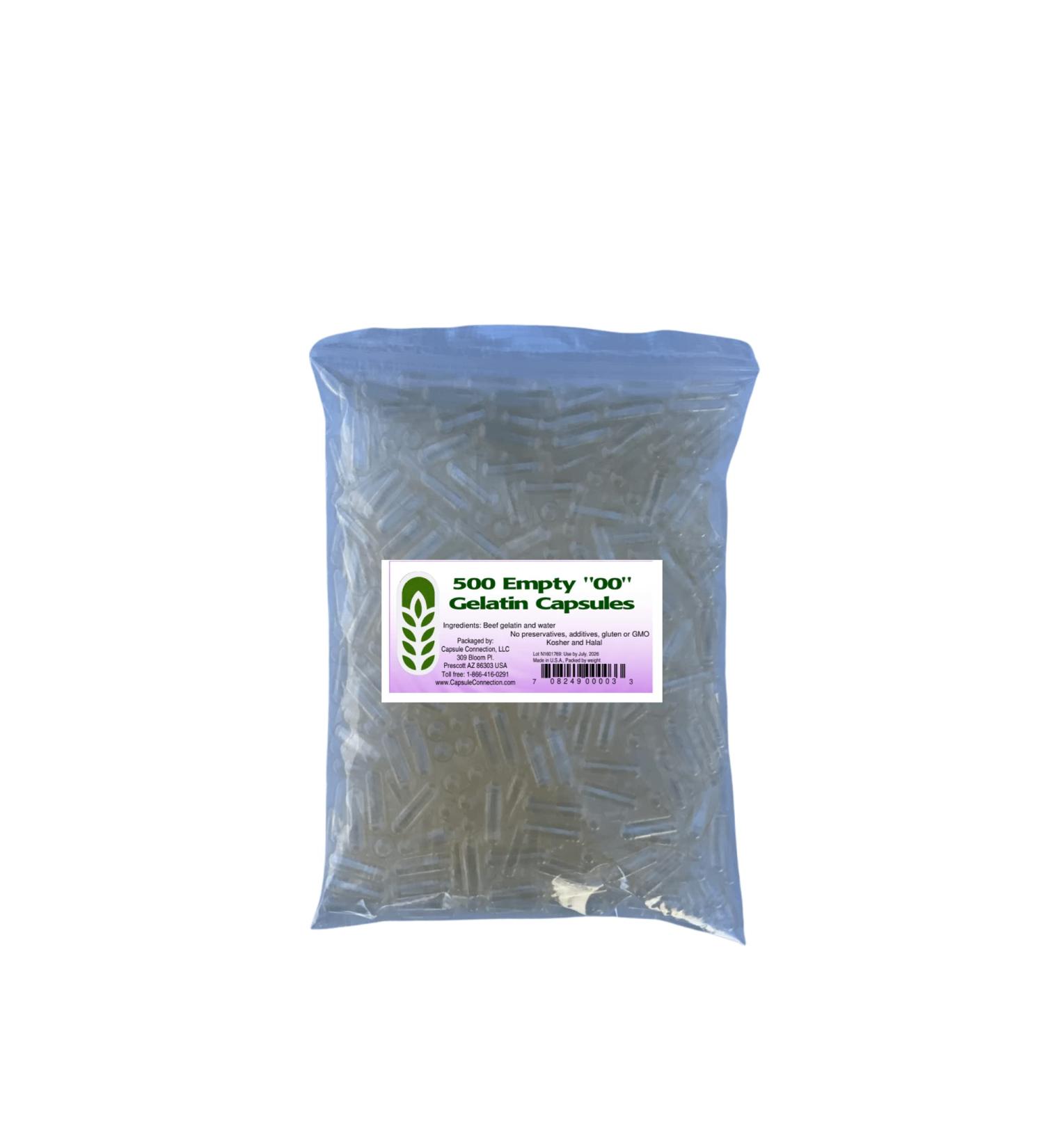 500 00 Size Empty Gelatin Capsules | Made in USA | Resealable Bag | Natural Ingredients - Buy Online on GoSupps.com