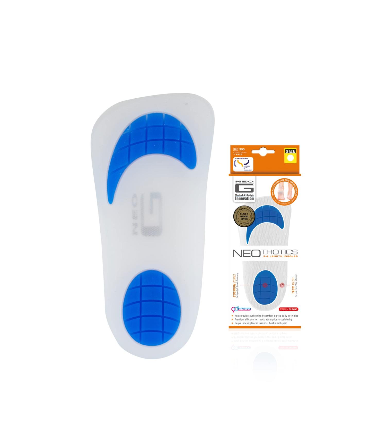 Neo G NeoThotics Length Insoles for Achilles Tendonitis Shin Splints & Heel Pain - Shock Absorption Flat Feet Support - Class 1 Medical Device - Small - Buy Online on GoSupps.com