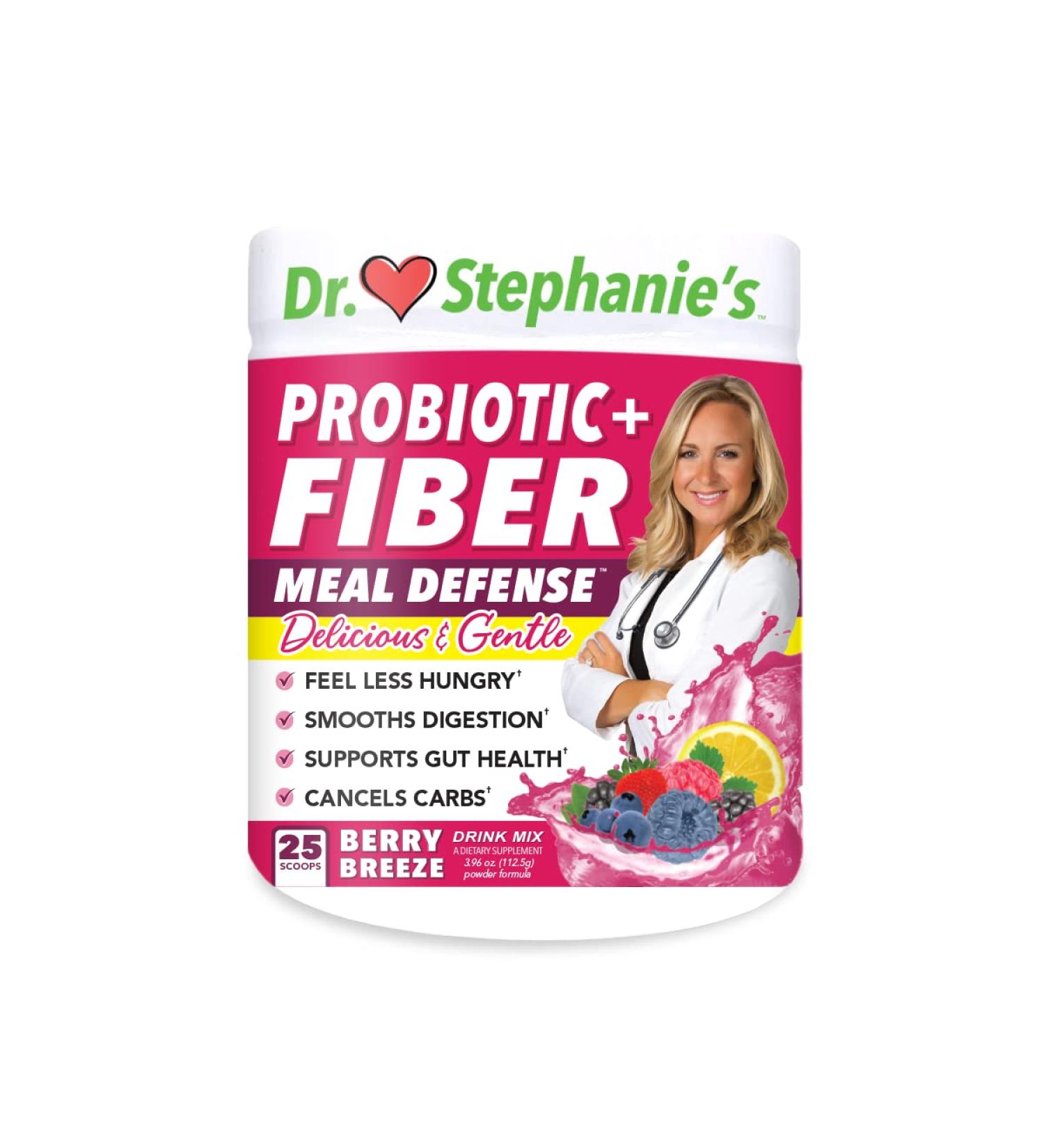 Dr. Stephanie's Meal Defense Drink Mix - Fiber & Probiotics for Digestion & Blood Sugar Support - Psyllium Husk & Berry Breeze Flavor - Buy Online on GoSupps.com