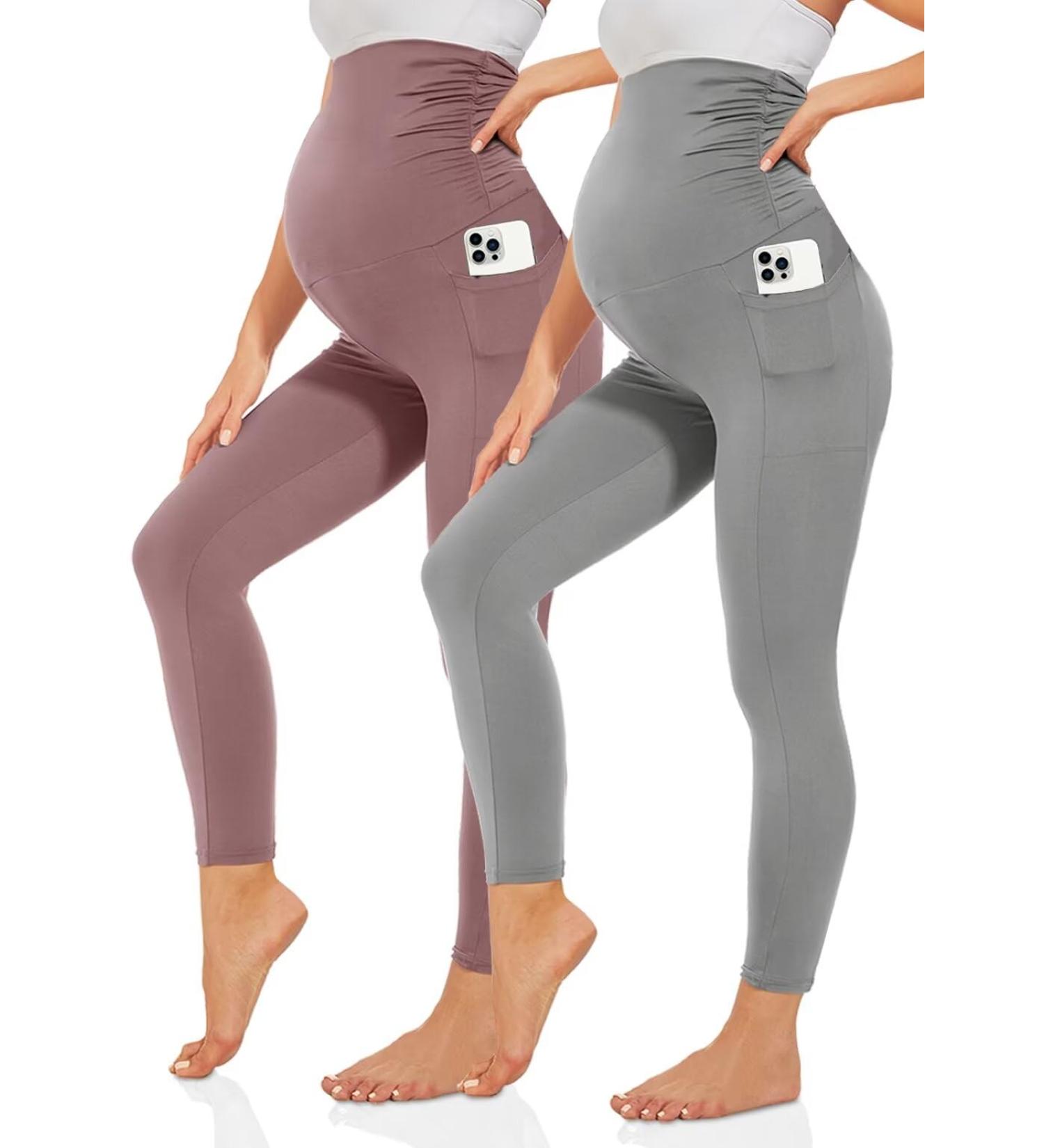 TNNZEET Maternity Leggings for Women | Opaque Pregnancy Leggings with Pockets for Yoga | Skin Color/Light Gray - Buy Online on GoSupps.com