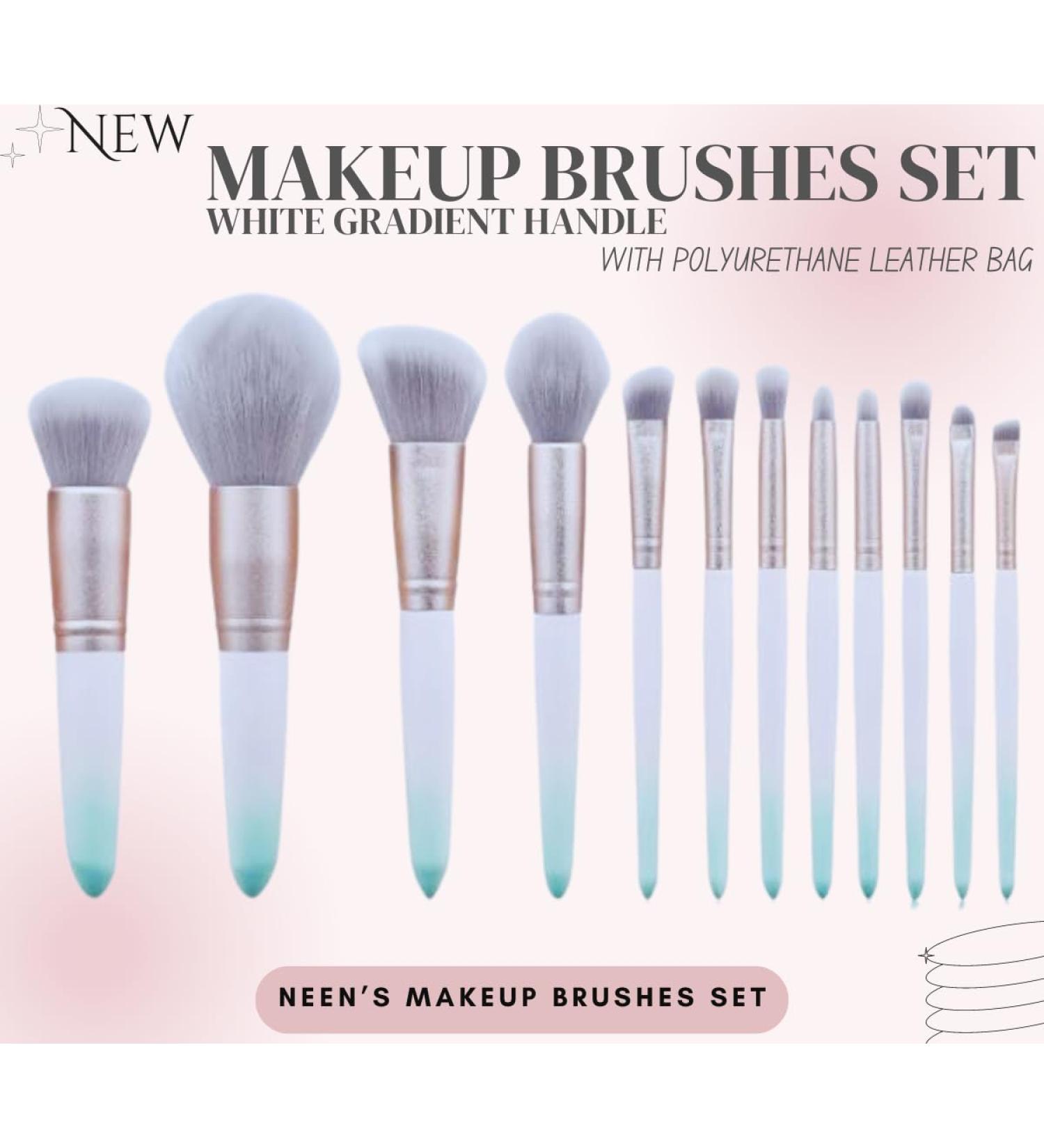 Premium White Gradient Makeup Brushes Set - 12PCS Face Brush Set with Polyurethane Leather Bag - Ideal for Flawless Makeup Application - Buy Online on GoSupps.com