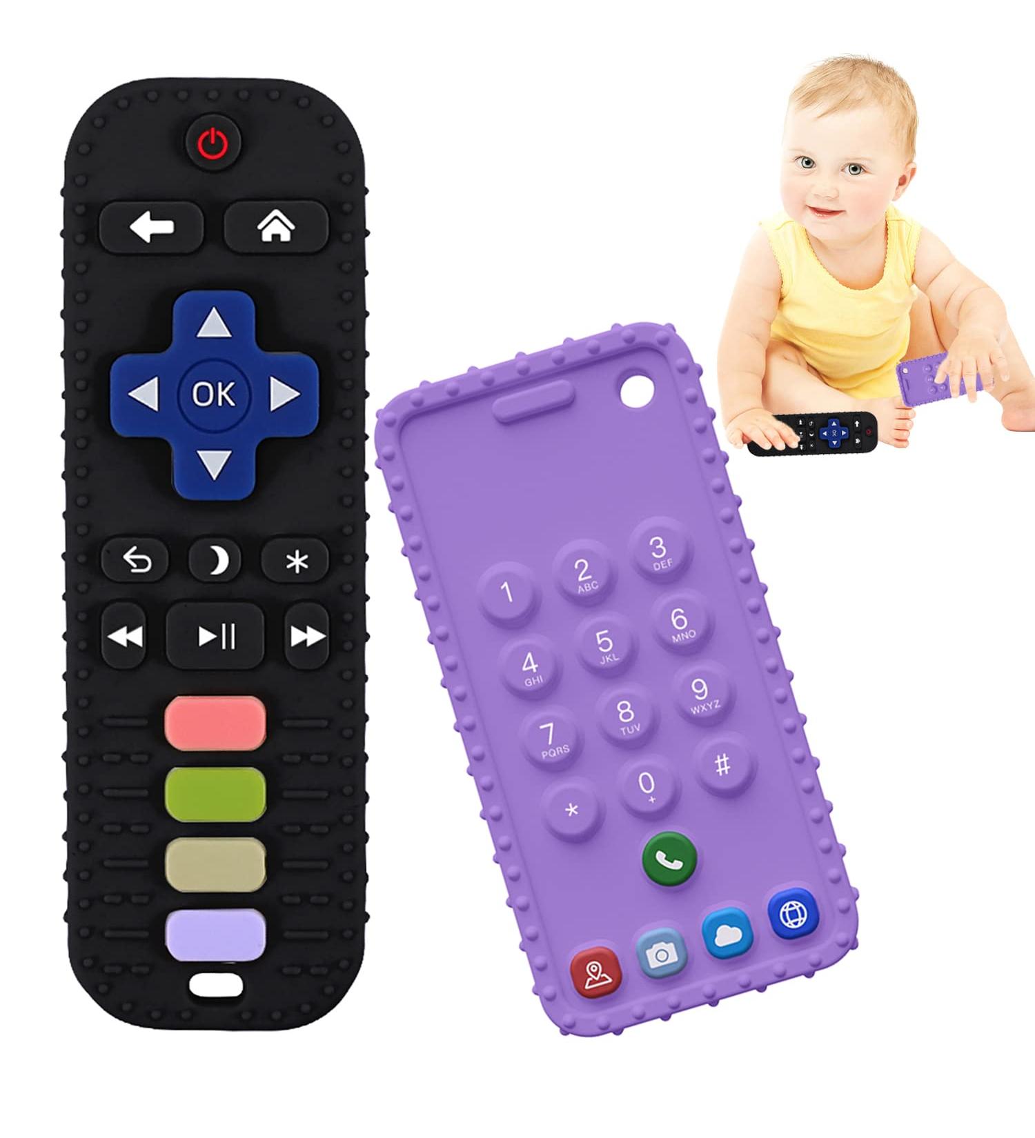 Remote Control Shape Baby Teething Toys - 2 Pack Silicone Teether for Boys and Girls (Black+Purple) - Buy Online on GoSupps.com