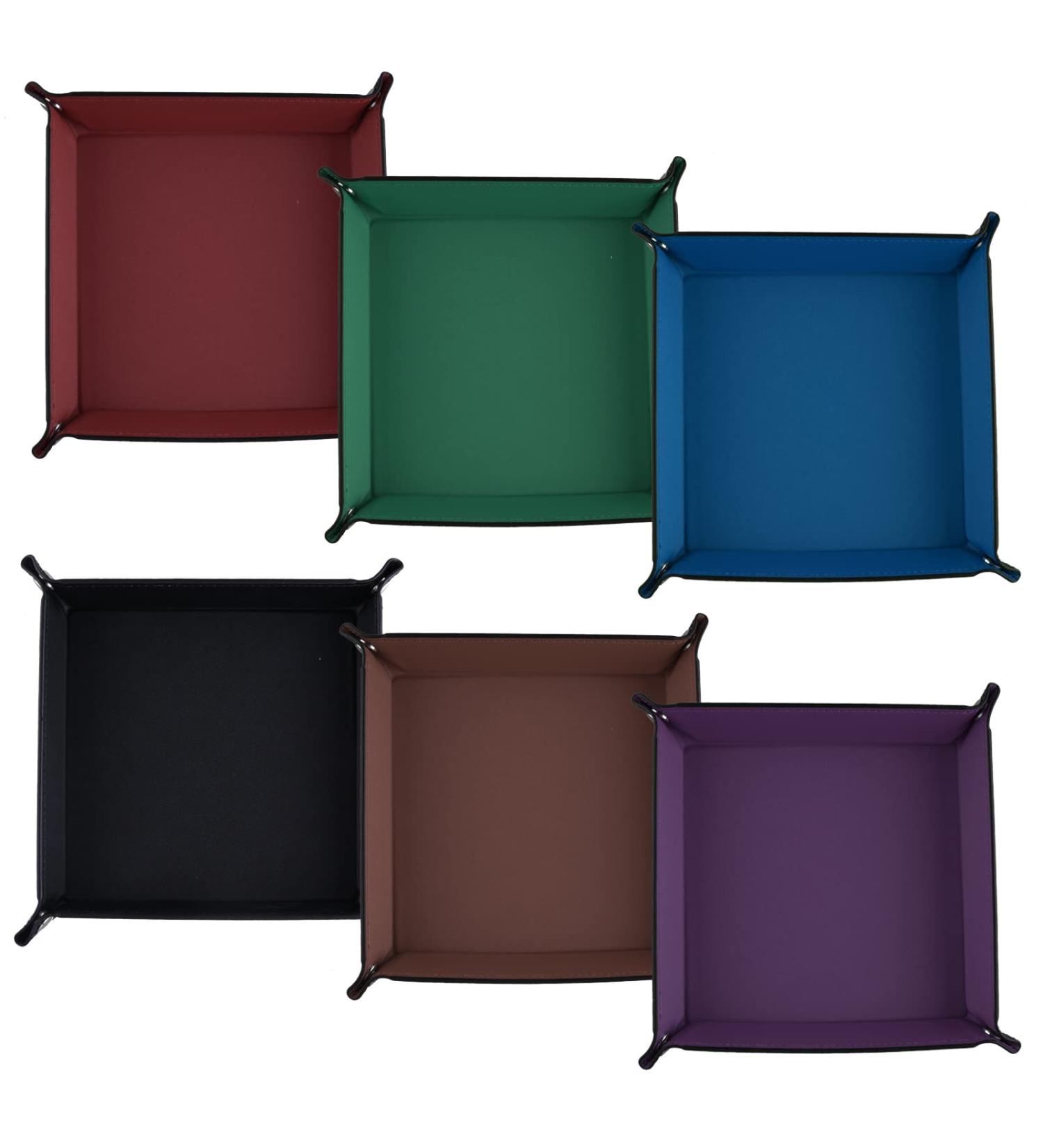 SIQUK 6-Piece PU Leather Dice Tray Set for Dice Games - Dark Red, Blue, Violet, Black, Green, Coffee - Buy Online on GoSupps.com