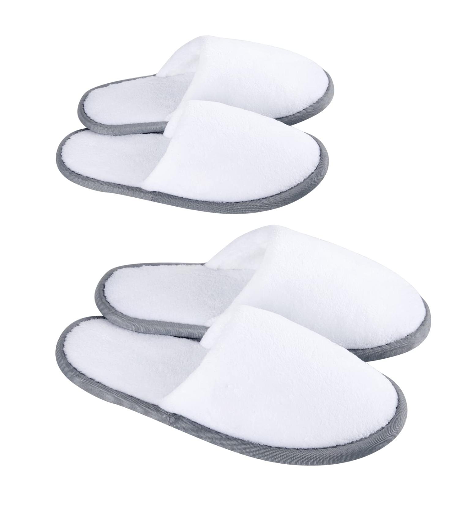 Spa Slippers Closed Toe - 12 Pairs Disposable Hotel Indoor Fluffy Coral Fleece - White 12 Pair Pack - Buy Online on GoSupps.com