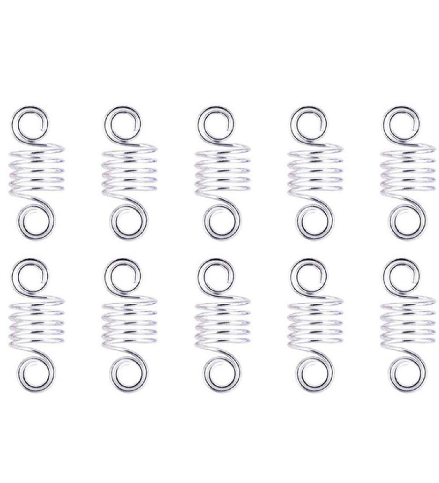 50 Pieces Hair Coil Dreadlocks Metal Hair Cuffs Twisted Braid Spring Rings Dreadlocks Beads Clips for Hair Decorations (Silver)