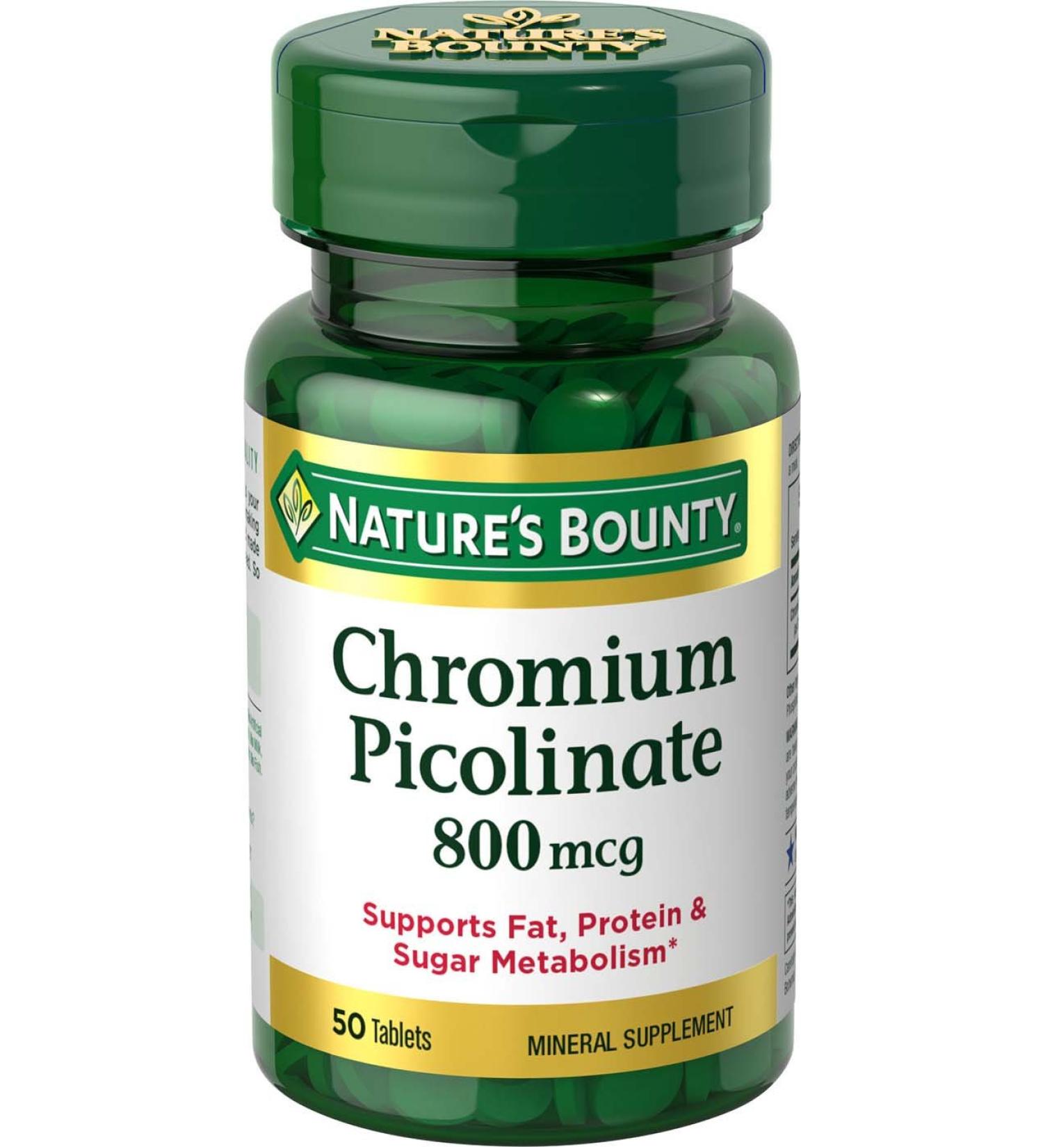 Nature's Bounty Chromium Picolinate 800mcg - 50 Count Pack - No Artificial Flavor - Buy Online on GoSupps.com