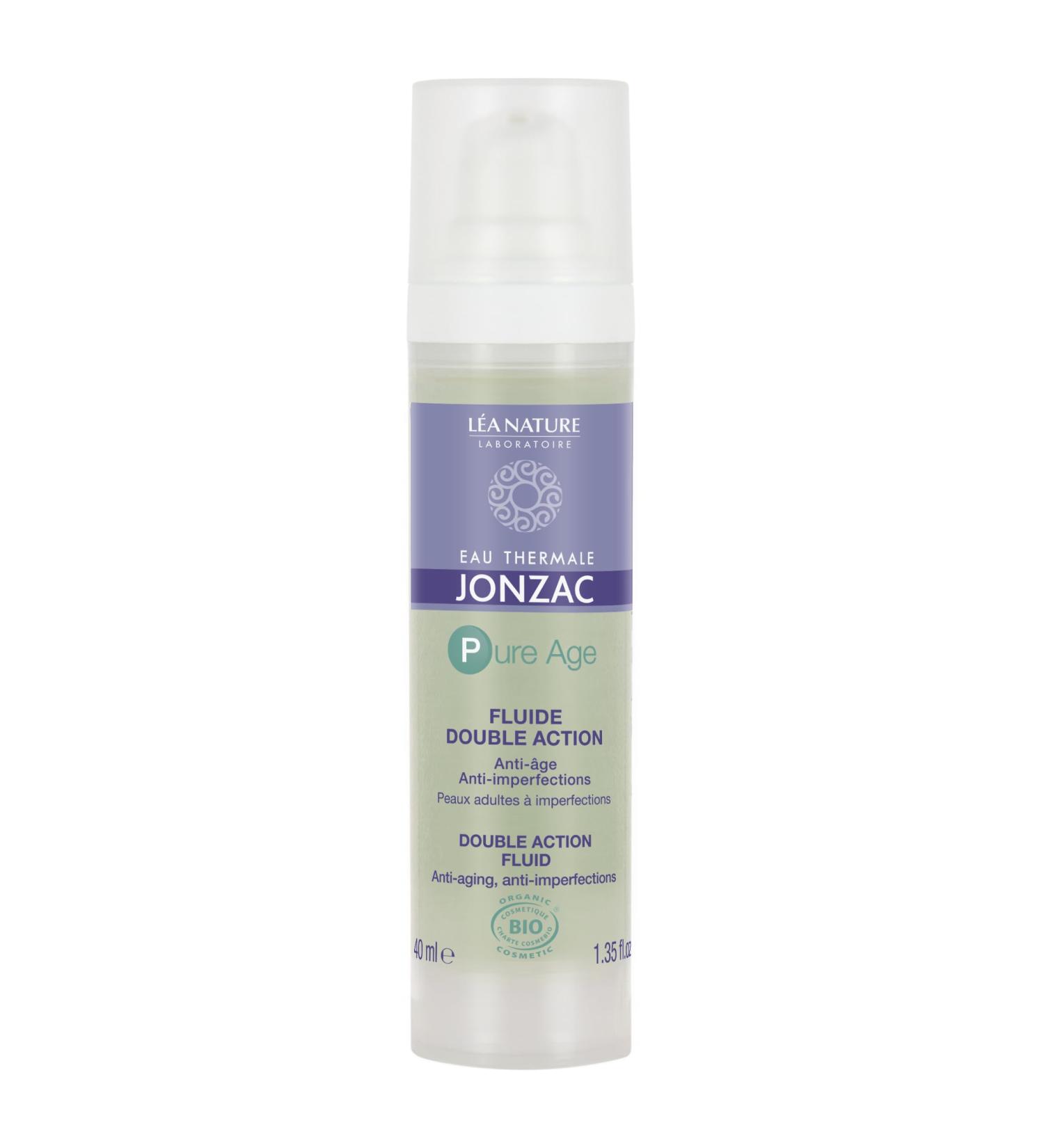 Eau Thermale Jonzac | Double Action Fluid Pure Age | Double action care: Anti-imperfections & Anti-aging | Reduces & Corrects imperfections | Acts on the signs of aging | Certified organic | 40 ml - Buy Online on GoSupps.com