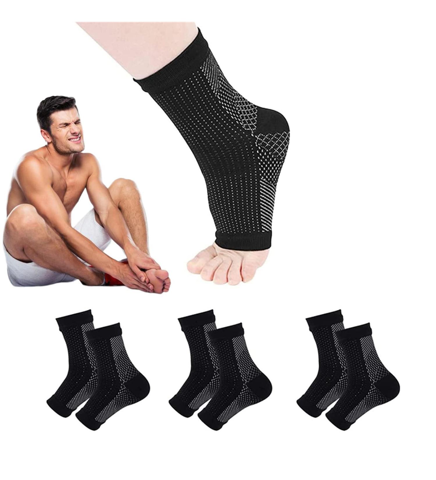 3 Pairs HushSocks Compression Neuropathy Socks | Soothe Neuropathy Pain | Anti-Fatigue Foot Sleeve Support (Black L/XL) - Buy Online on GoSupps.com