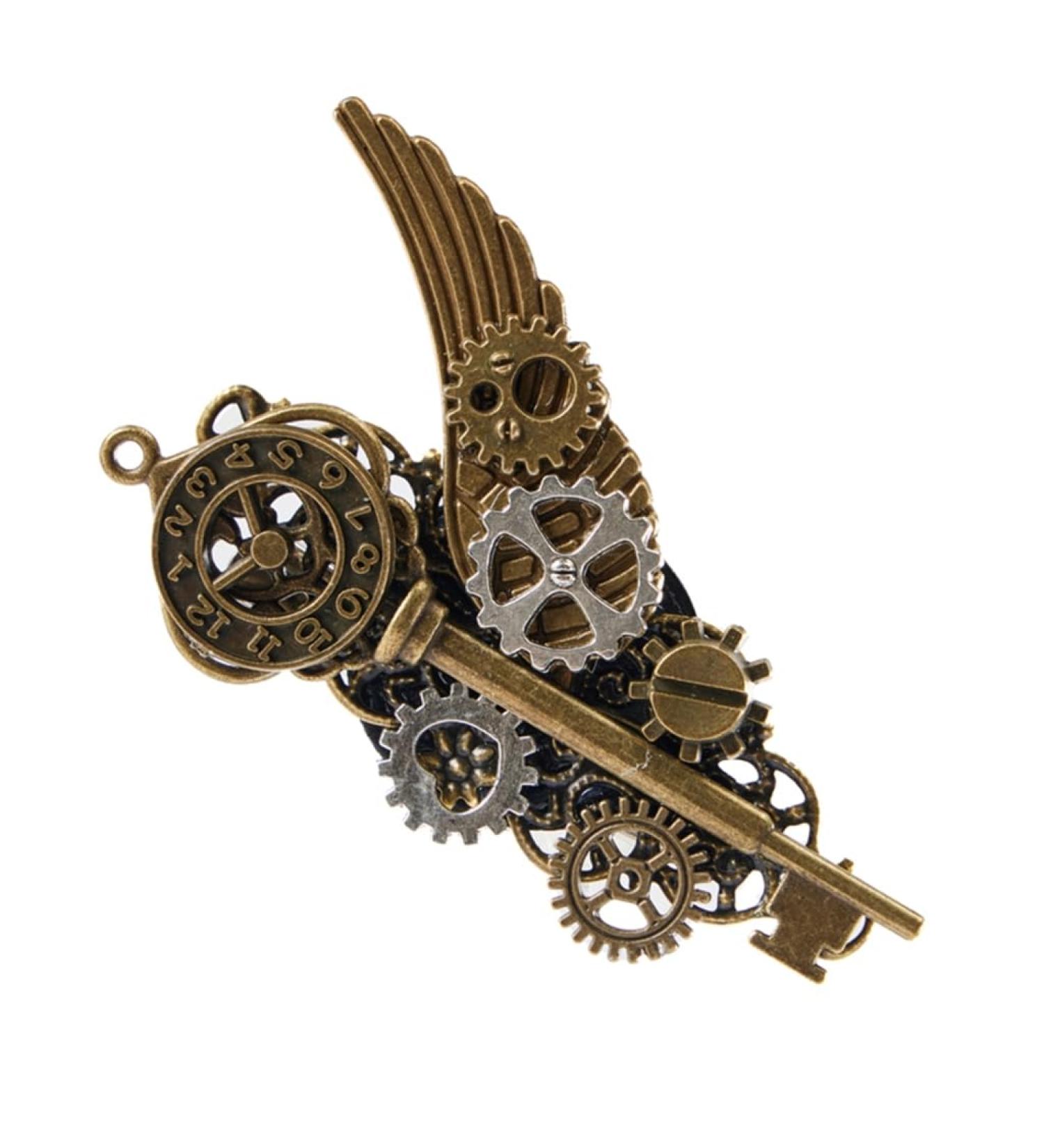 Limtula 2in1 Medieval Lapel Pin/Hair Clip for Girl Adult Hair Costume Decors Steampunk Wing Gear Key Shape Lapel Pin Hair Pin Gold - Buy Online on GoSupps.com