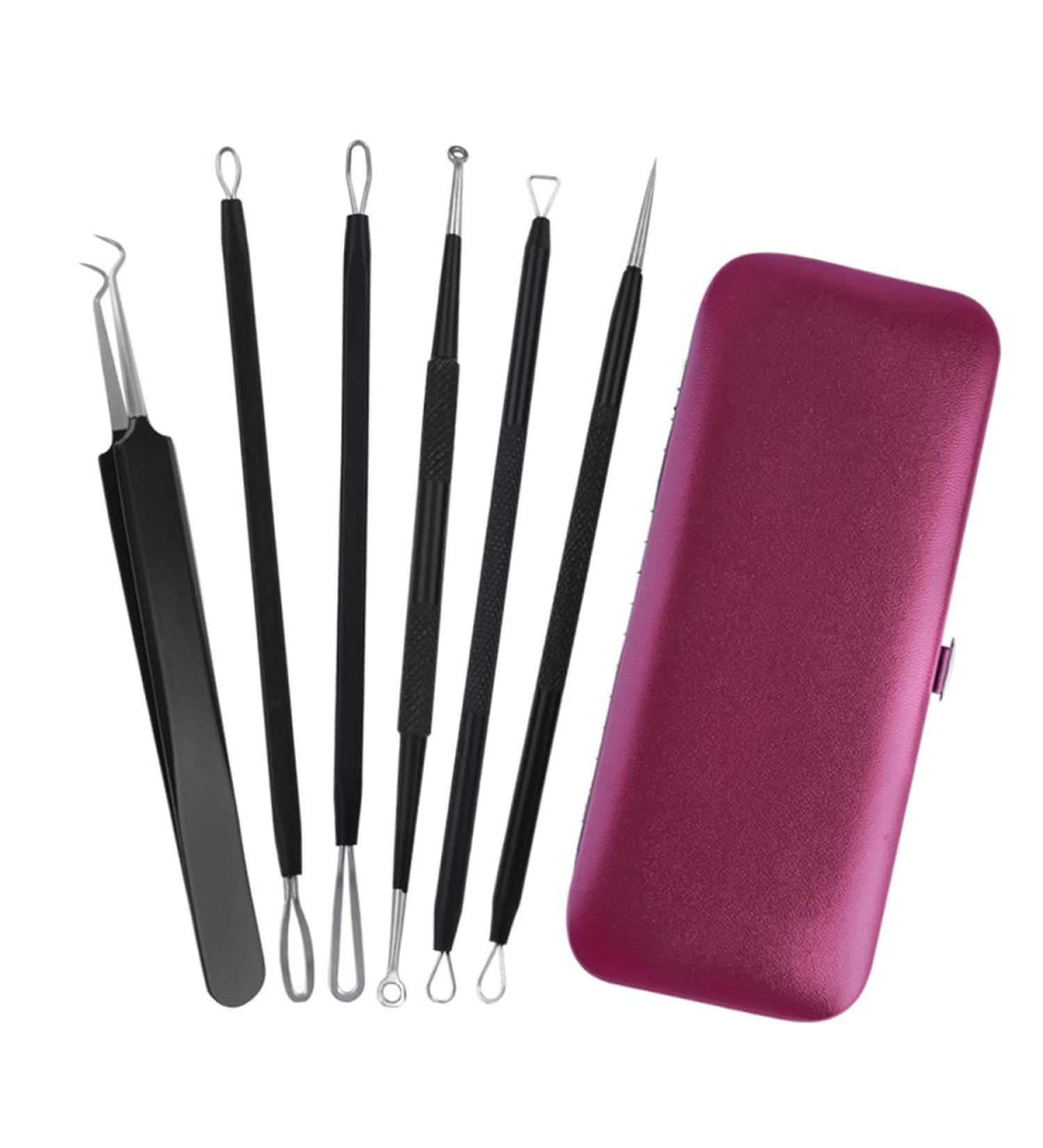 Blackhead Remover Tool Kit - 5 pcs Acne Extraction Tools with PU Leather Case & Mirror | Blackness Remover & Comedo Extractor - Buy Online on GoSupps.com