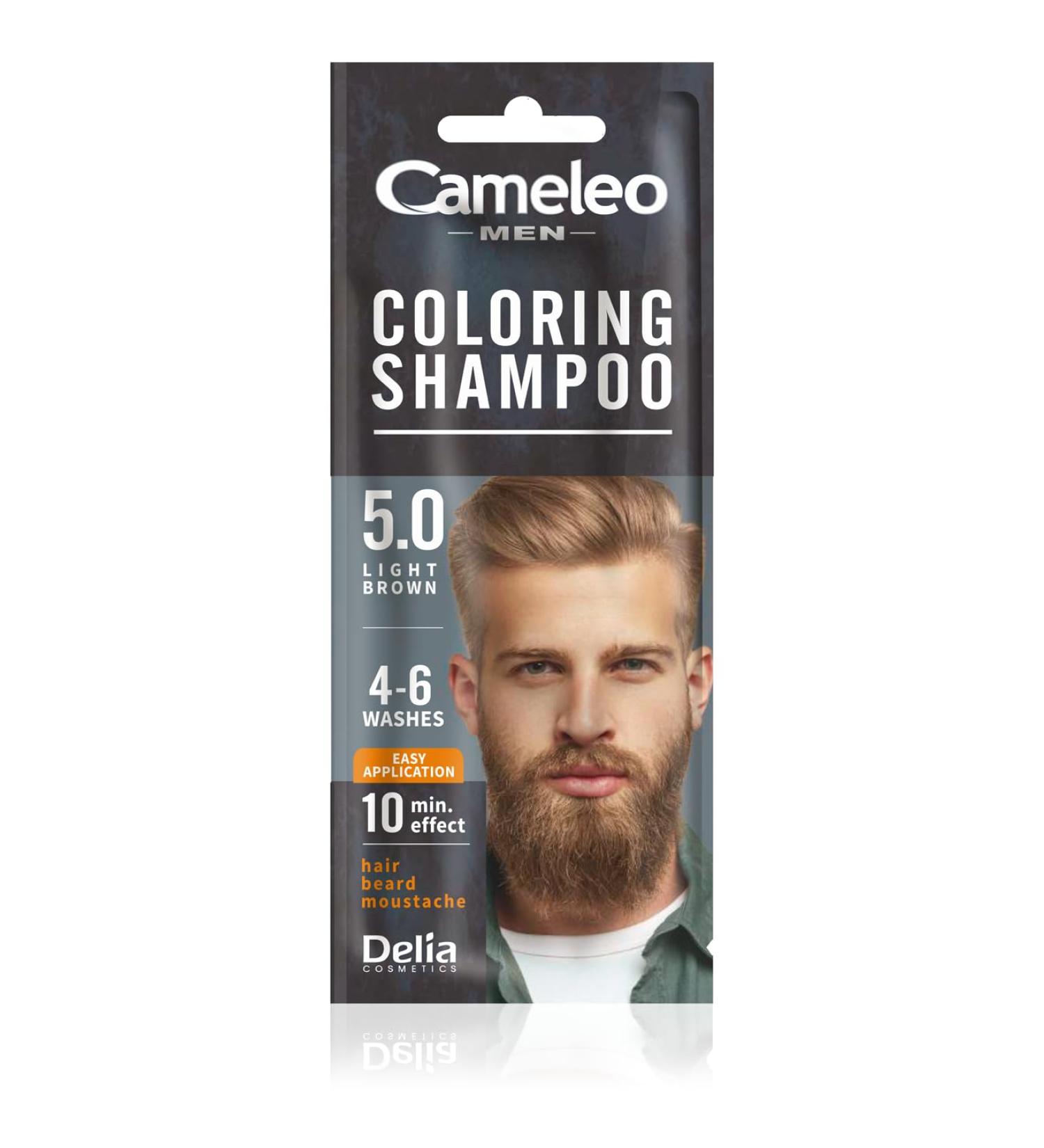 Cameleo Men Coloring Shampoo Light Brown Hair Beard Mustache - Visible Color in 10 Minutes Refreshes - Lasts for 4 to 6 Washes Easy & Quick Application - Walnut Extract 15 ml