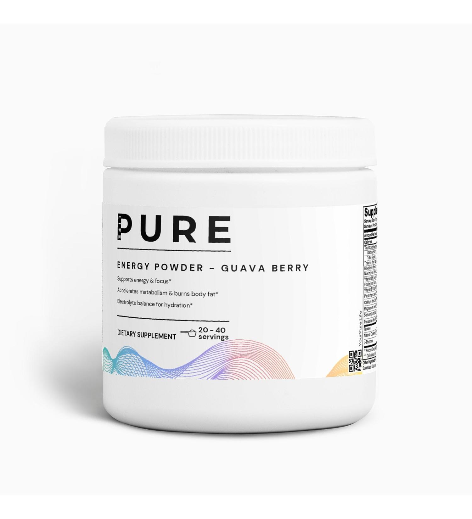 PURE LIFE Energy Powder Guava Berry Flavor Sugar-Free Natural Drink Mix | Organic Powder for Workout Focus & Endurance | 40 Servings | Pure Energy Booster Supplement 3.52oz (99g) - Buy Online on GoSupps.com