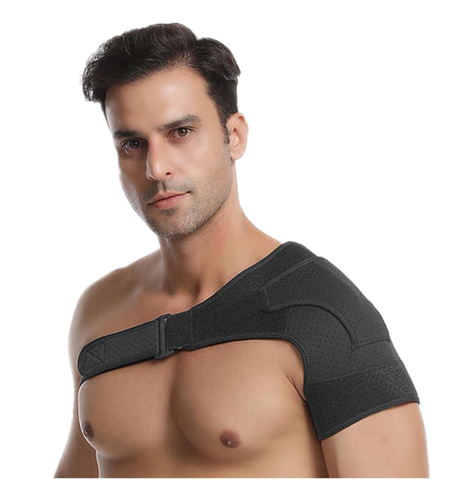 Shoulder Brace for Men - Left & Right Arm Pain Relief Sleeve for Torn Rotator Cuff Dislocation & Bursitis - Black Compression Support - Buy Online on GoSupps.com