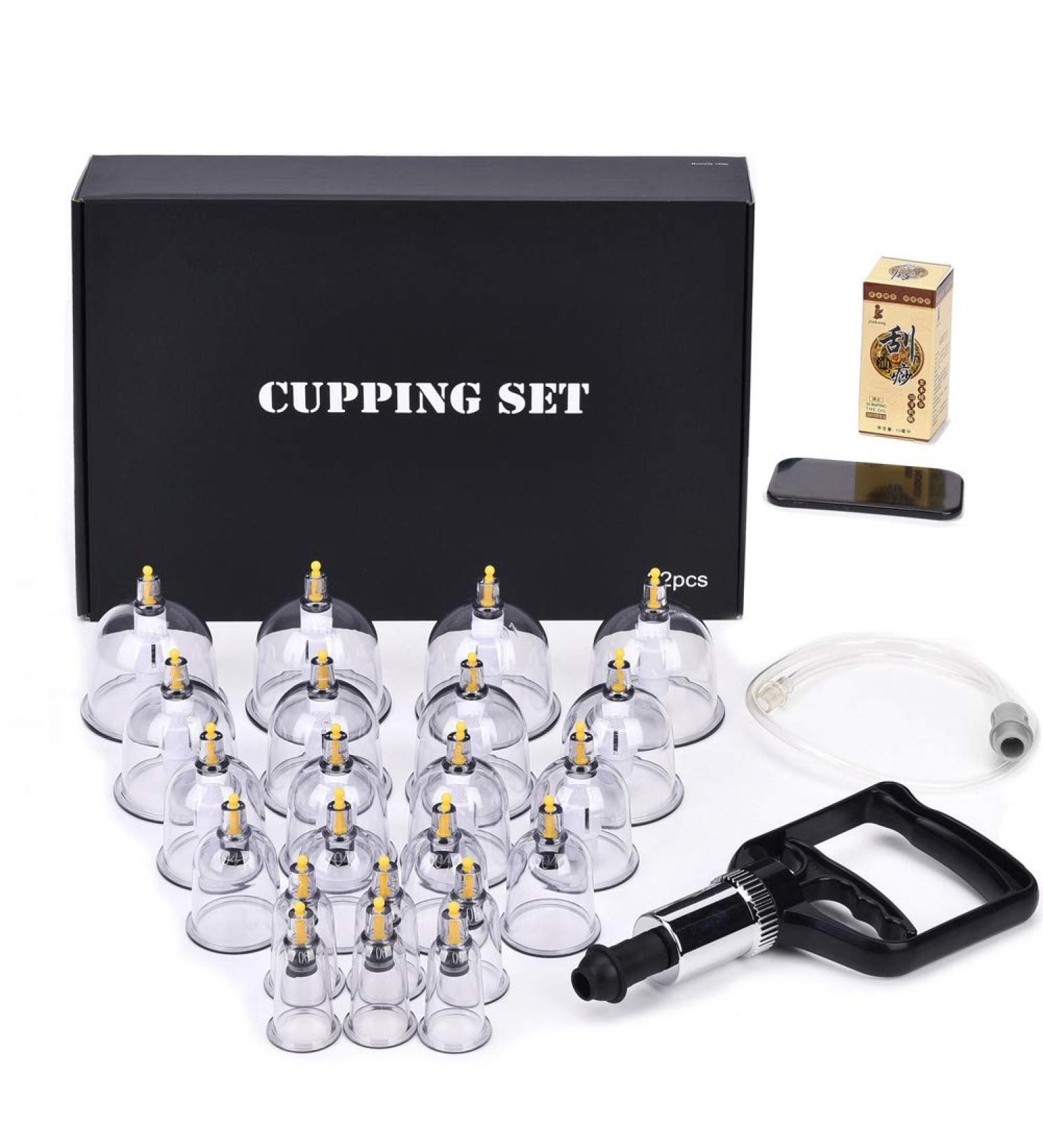 Professional Chinese Acupoint Cupping Therapy Set with Vacuum Magnetic Pump - 22 Cup Portable Suction Hijama Massage Kit - Cellulite Cupping Gift Box - Buy Online on GoSupps.com