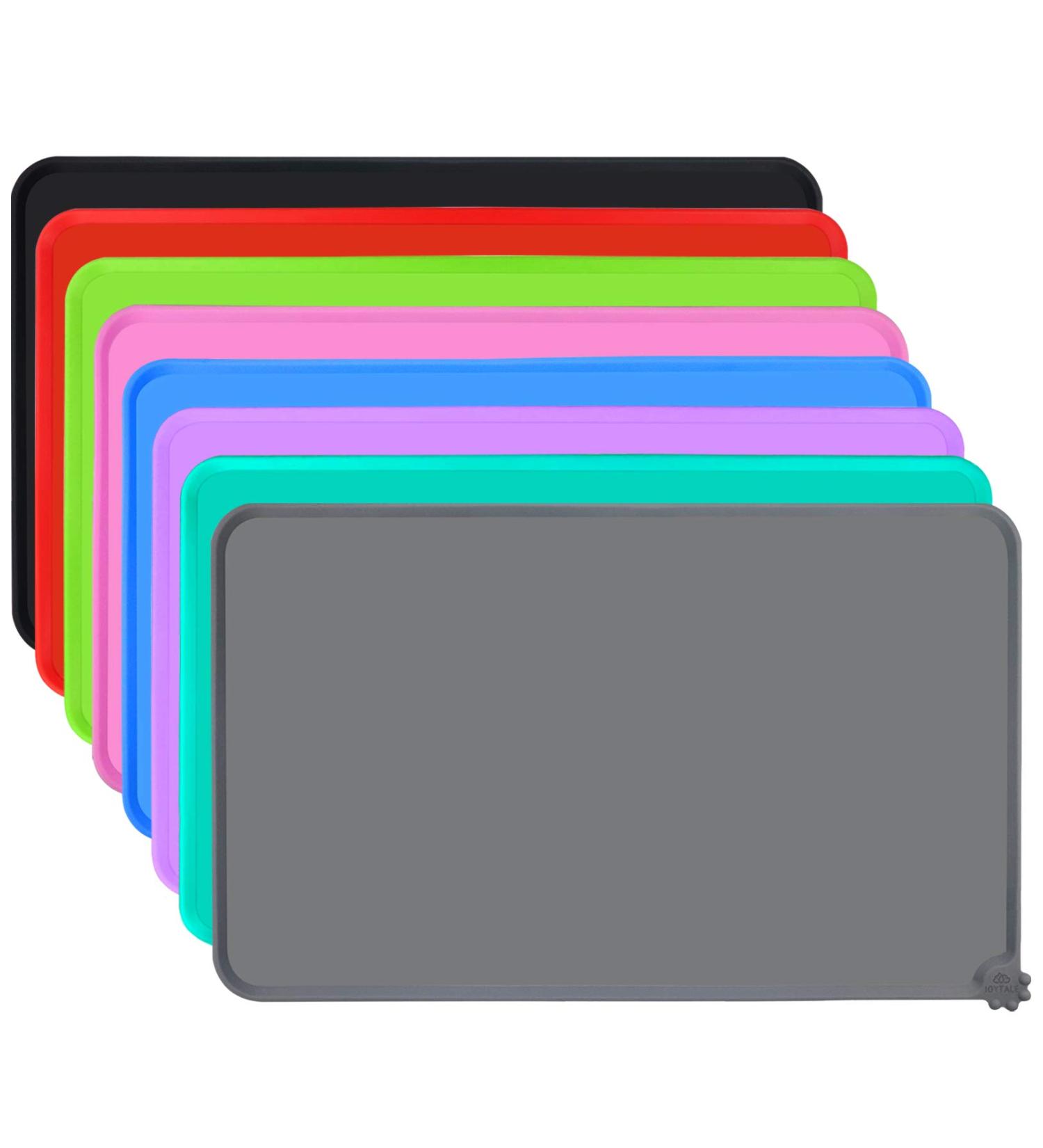 Joytale Silicone Waterproof Pet Bowl Mat - Large 21x14 or Medium 18.5x12 - Non Slip Bowl Placemat for Dogs and Cats - Grey - Buy Online on GoSupps.com