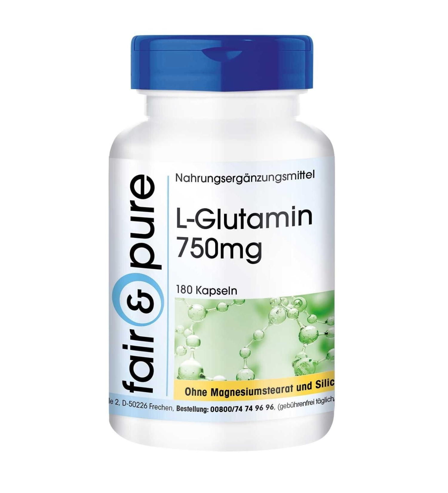 Fair & Pure L-Glutamine Capsules 750mg | Vegan Amino Acid - 180 Capsules - International Shipping Available - Buy Online on GoSupps.com