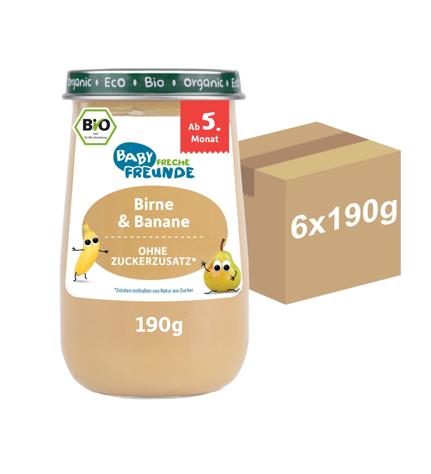 Freche Freunde Organic Pear & Banana Baby Porridge (6 x 190g) | Perfect for Babies 5 Months+ - Buy Online on GoSupps.com