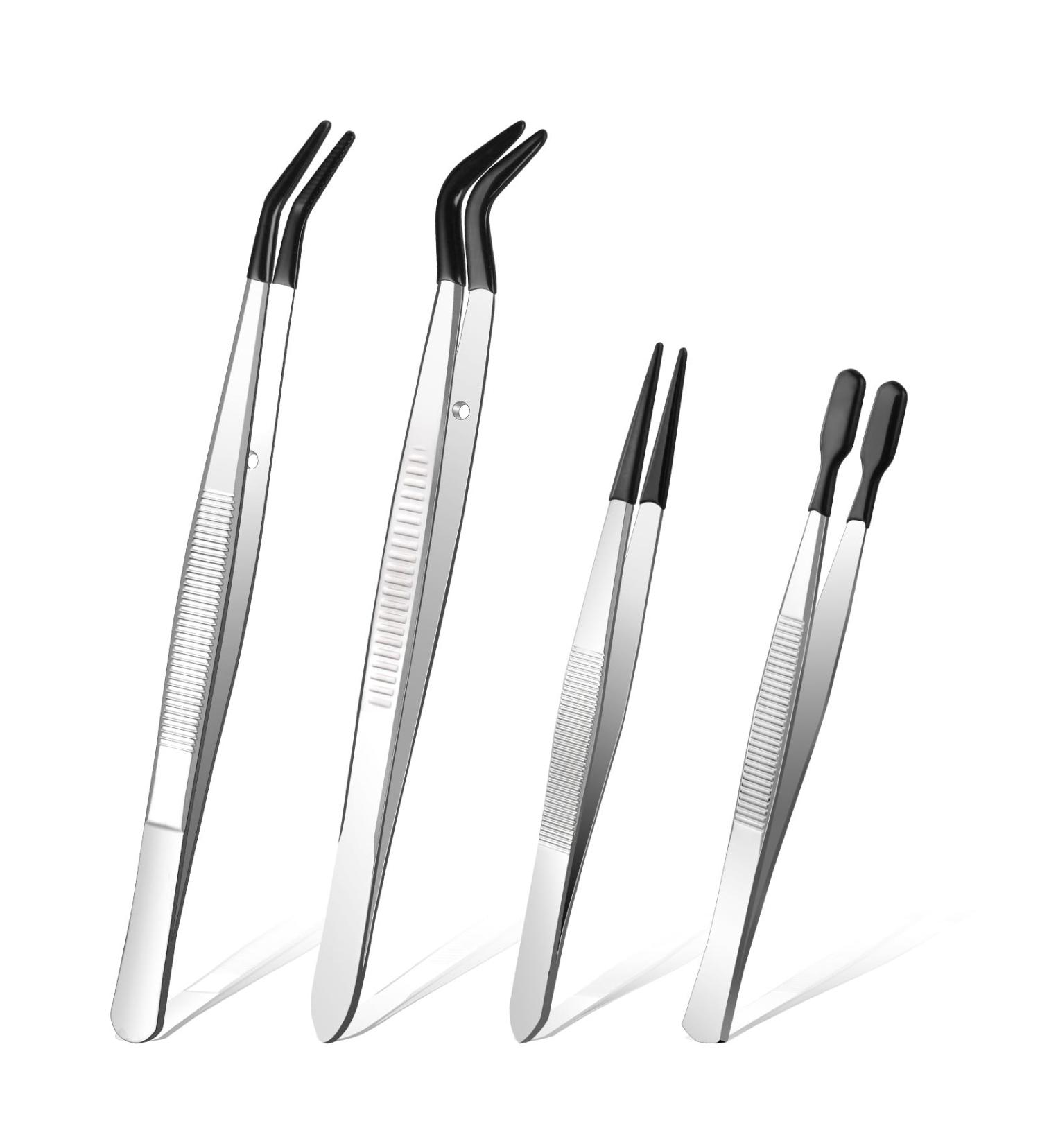 Ainiv 4Pcs Stainless Steel Tweezers Set - Non-Slip Rubber Tips for Jewelry Making & Crafts - Buy Online on GoSupps.com
