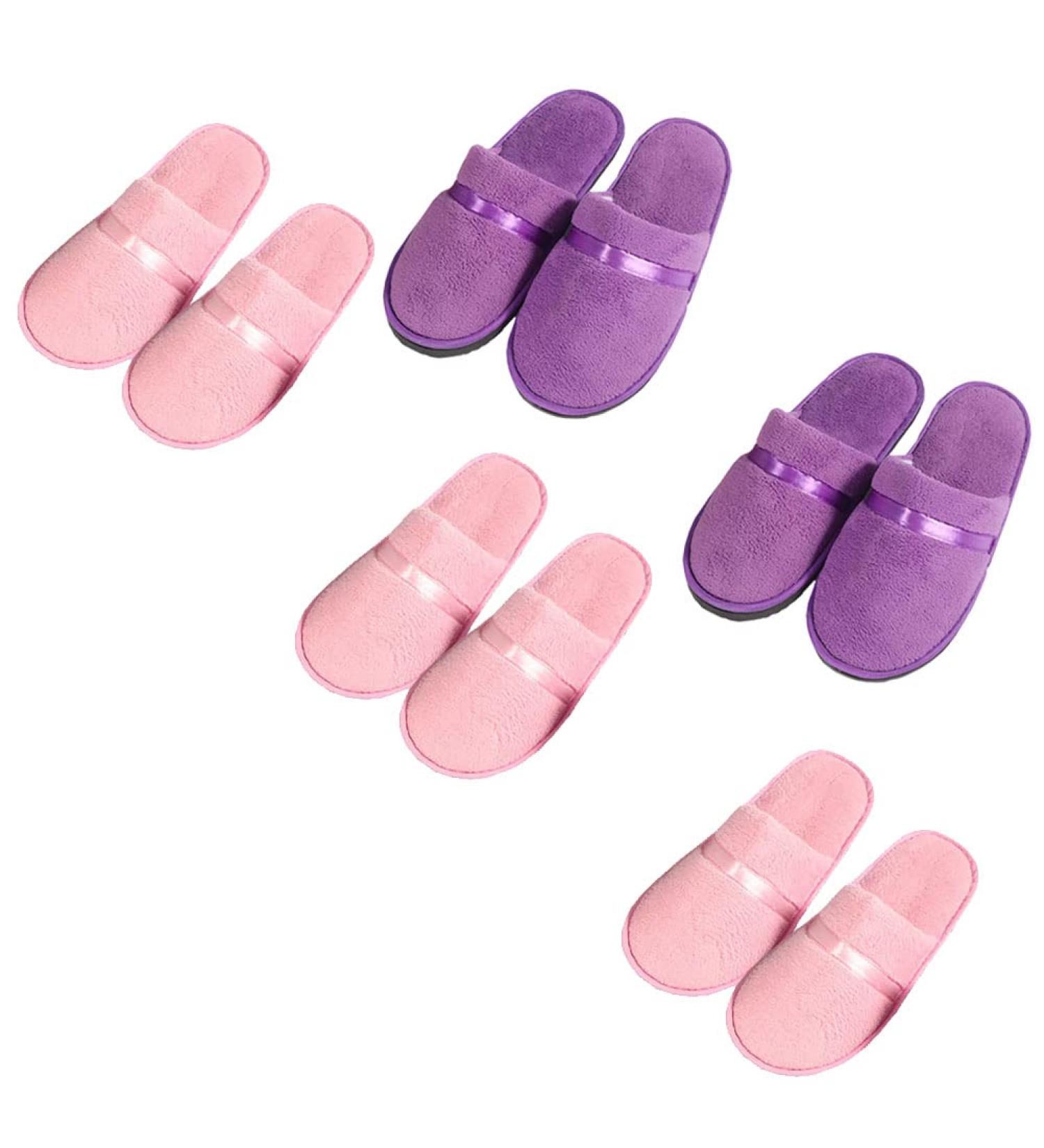 Buy Tianmao 5 Pairs Hotel Slippers - Comfortable Closed Toe Coral Fleece Spa & Travel Guest Slippers in Universal Size | Pink & Purple Options - Buy Online on GoSupps.com