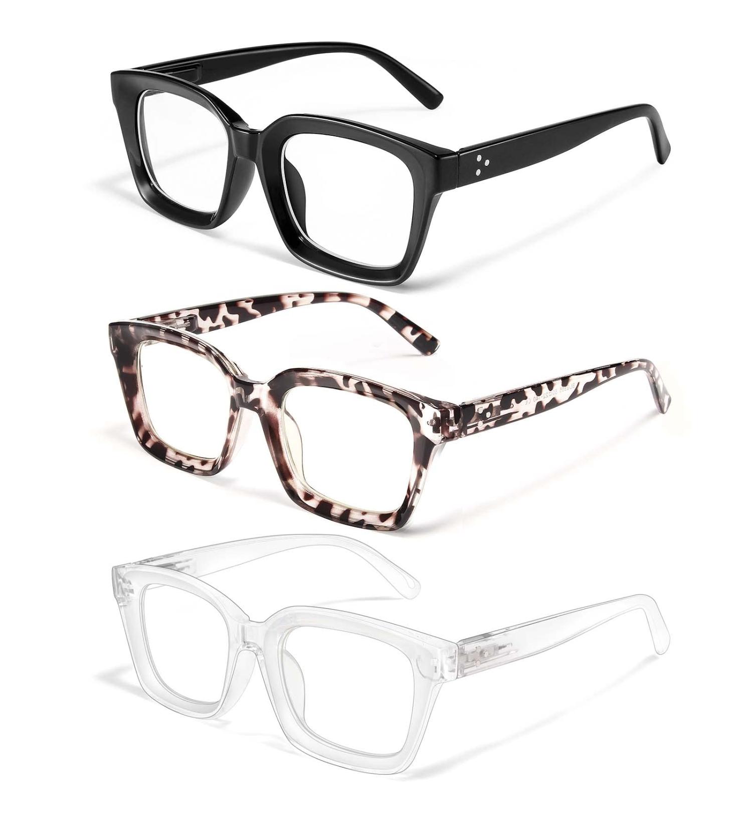 IBOANN Blue Light Glasses 3 Pack - Anti Eye Strain Computer Gaming Eyeglasses for Women & Men - Fashion Oversized Square Frame (Light Black, Leopard, Transparent) - Buy Online on GoSupps.com
