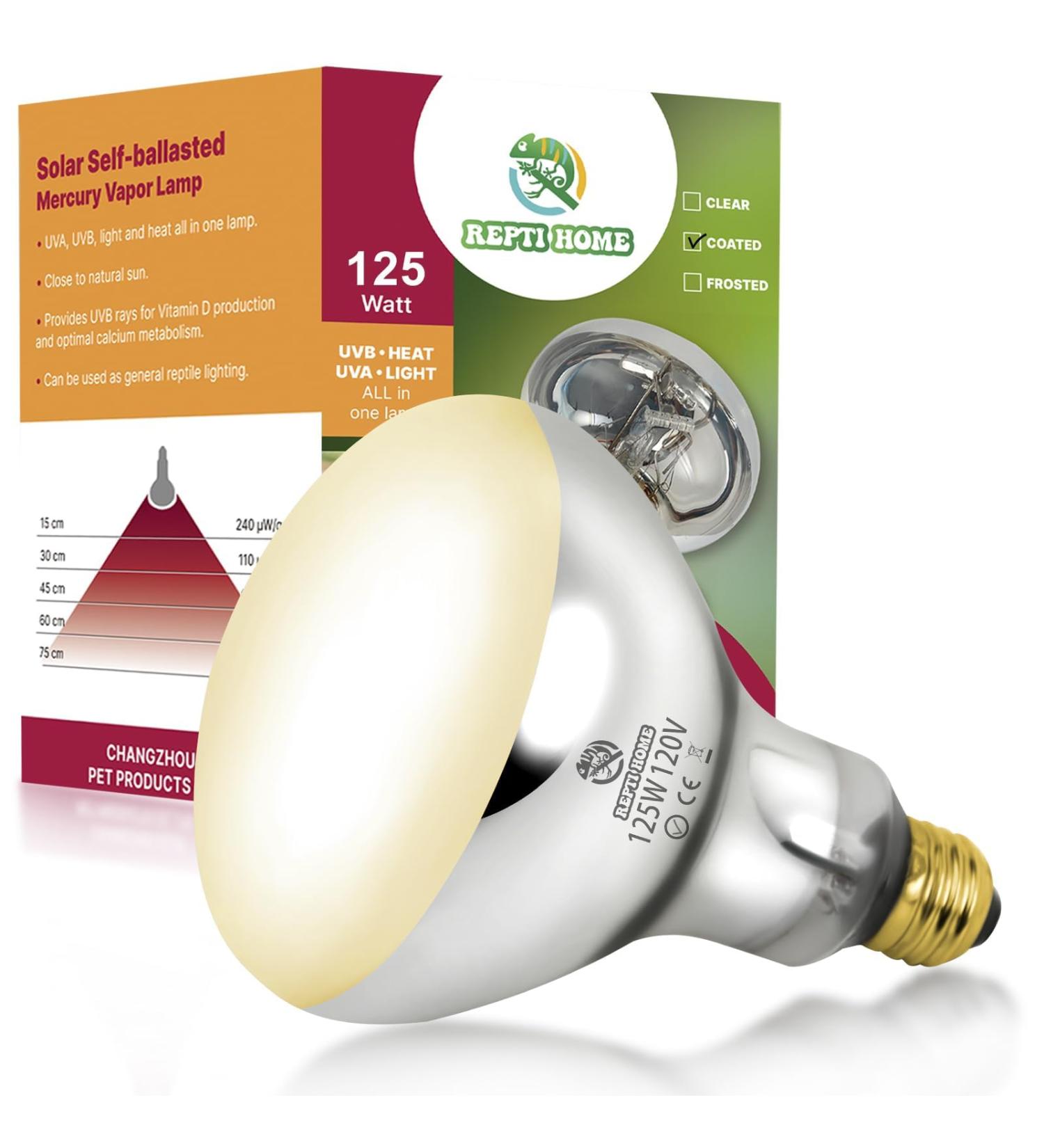REPTI HOME Reptile Heat Lamp 125W Full Spectrum UVA UVB Sun Lamp Simulate Natural Sunlight Heat Lamp Bulb for Reptile and Amphibian Sun Light 125W - Buy Online on GoSupps.com