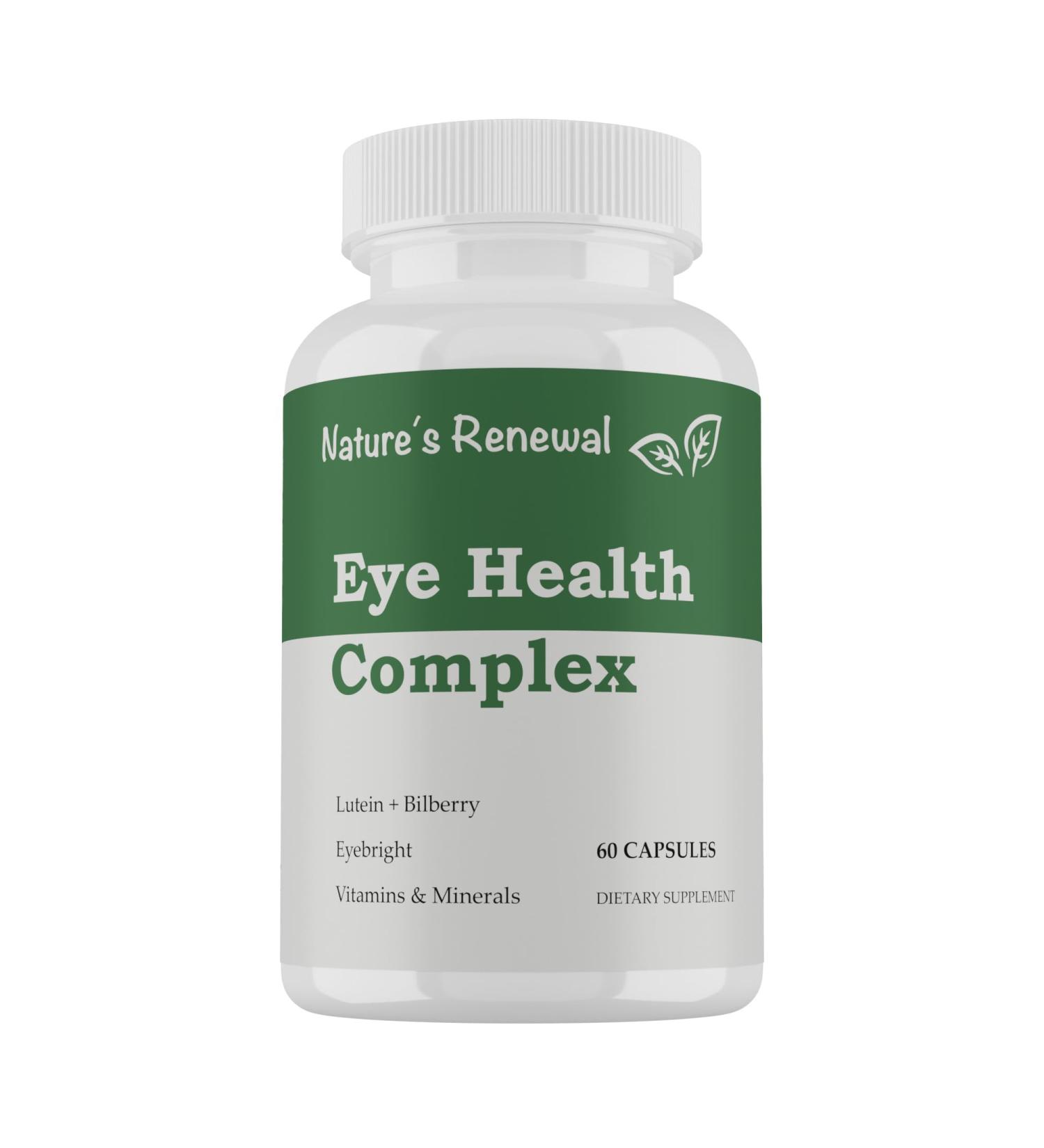 Nature's Renewal Eye Health Complex Supplement - Lutein Zeaxanthin Lycopene Bilberry Eyebright Carotenoids Macular Support Herbs Sight Care Vitamins Vision Antioxidants - 60 Capsules - Buy Online on GoSupps.com