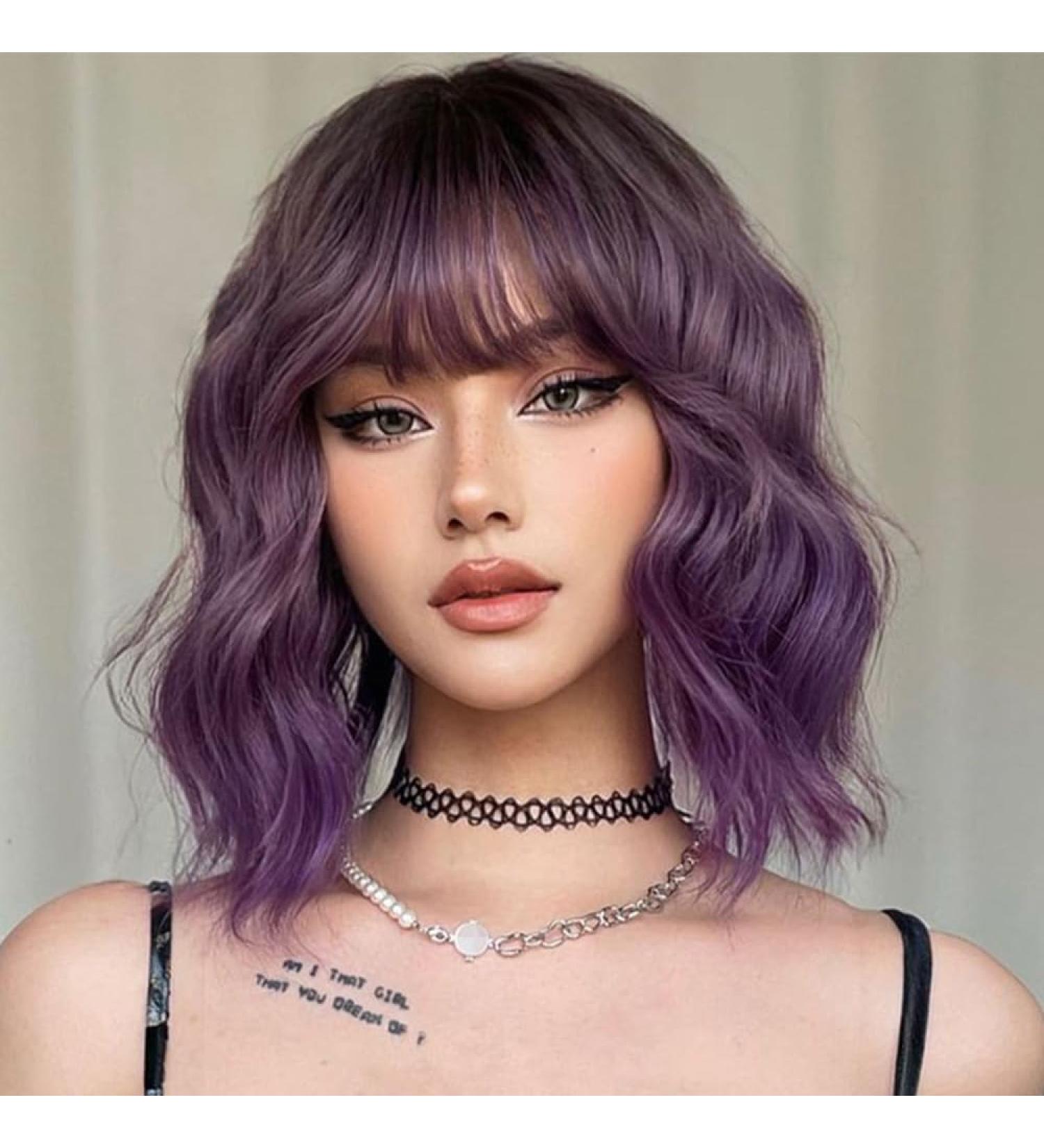 Shop Testar Short Wavy Purple Bob Wigs | Stylish Curly Shoulder-Length Synthetic Wig for Women & Girls - Perfect for Costumes & Daily Wear - Buy Online on GoSupps.com