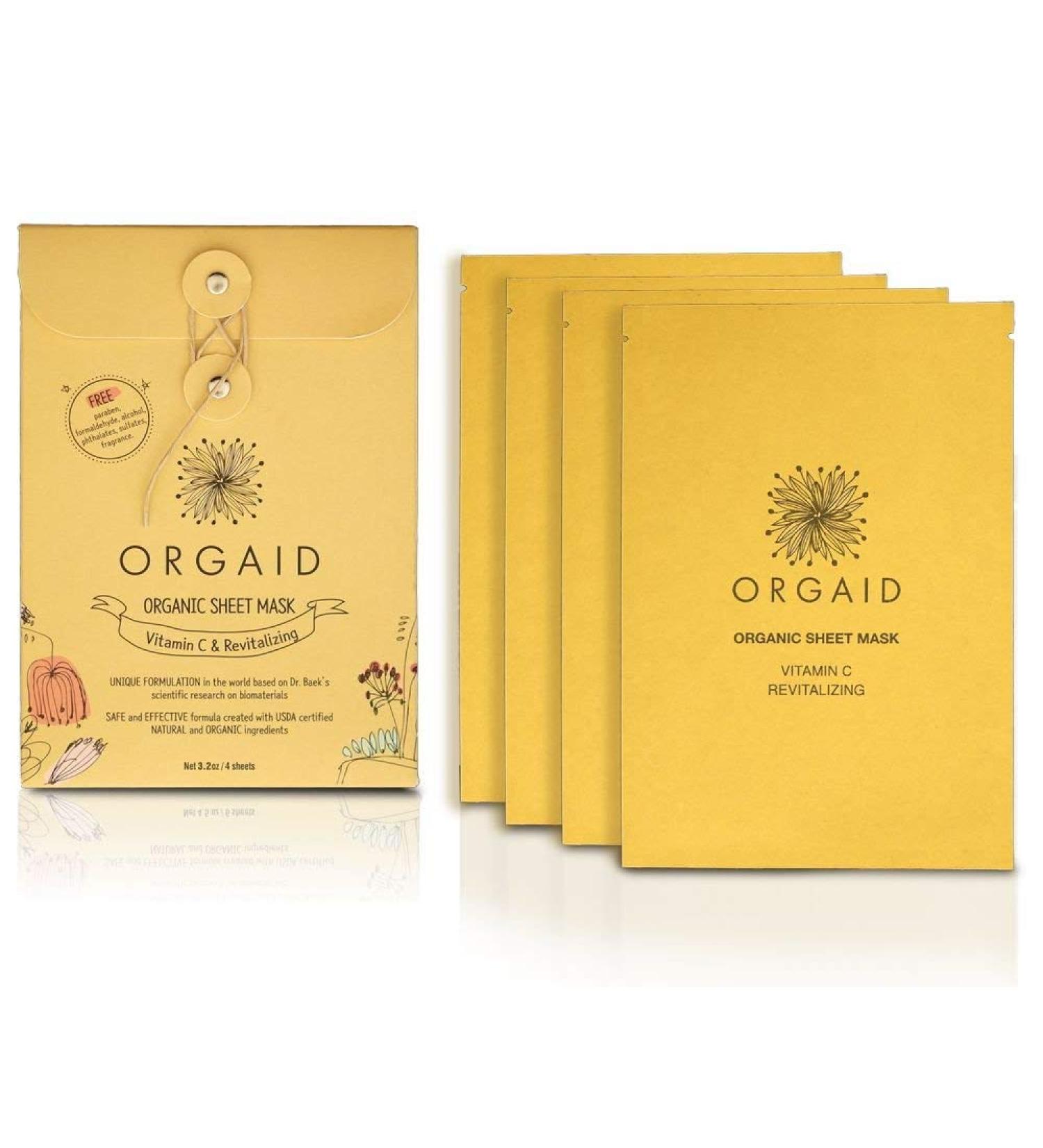 ORGAID Organic Sheet Mask - Vitamin C & Revitalizing (Pack of 4) | Made in USA - Buy Online on GoSupps.com