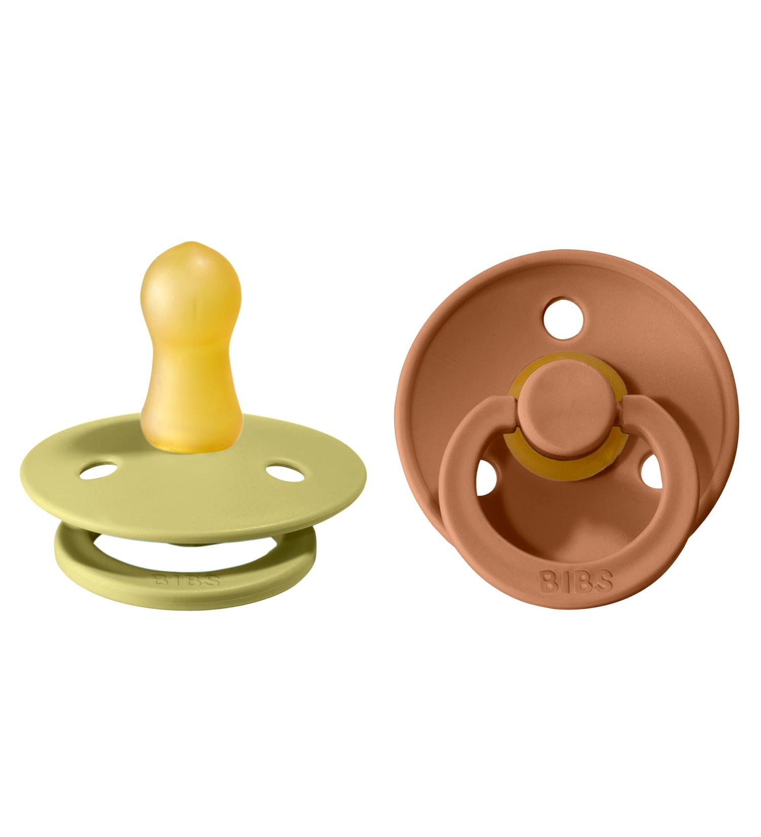 BIBS Colour Baby Pacifier 2-Pack | Made in Denmark | BPA Free | Natural Rubber Latex | Size 1 (0-6 Months) | Meadow/Earth - Buy Online on GoSupps.com