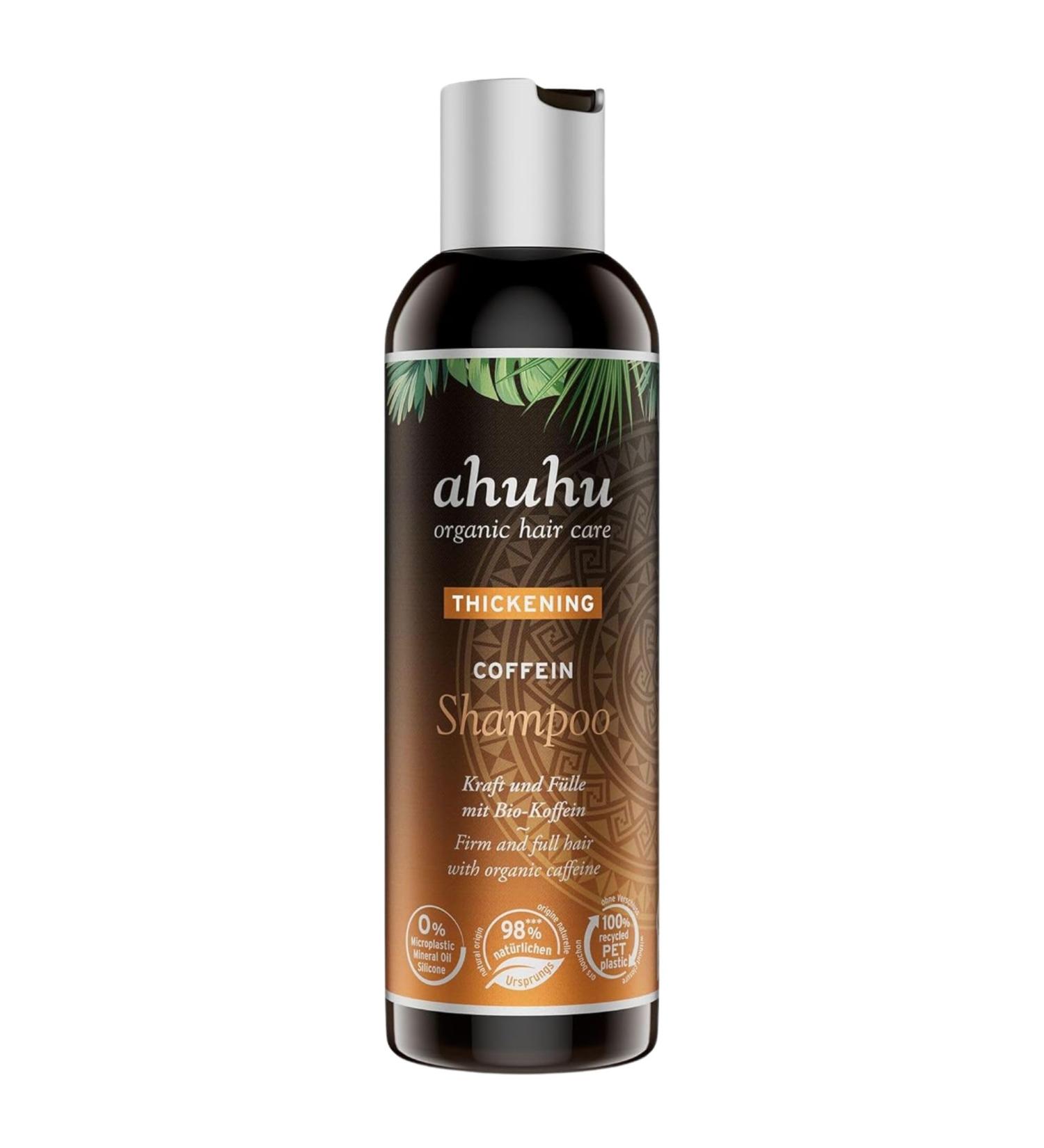 Ahuhu Thicking Caffeine Shampoo 200ml - Organic & Vegan Formula for Stronger Hair Enlivens Scalp & Activates Roots Eco-Friendly Recycled Plastic Bottle - Buy Online on GoSupps.com