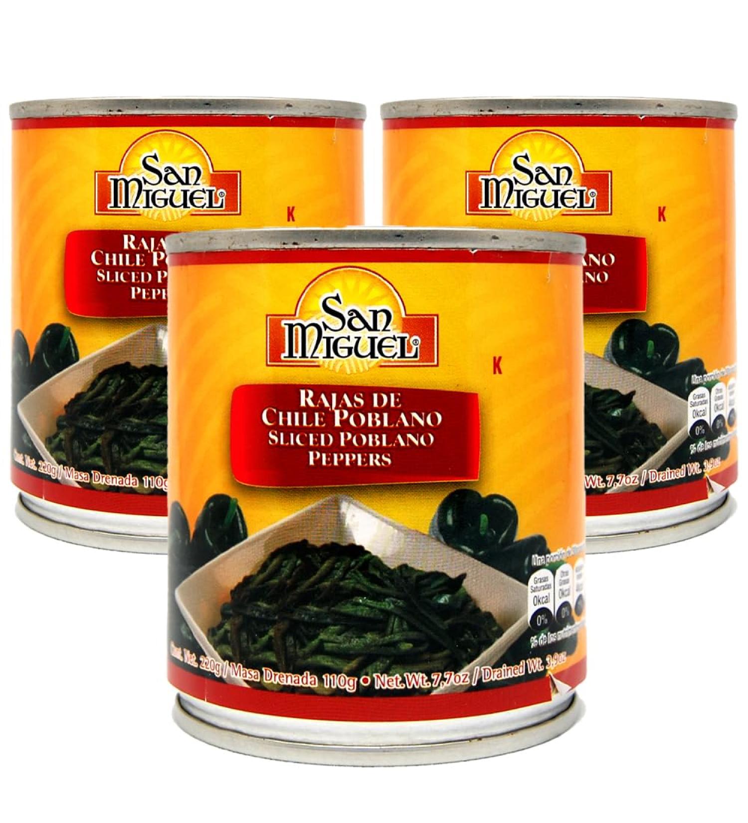 San Miguel Poblano Strips 220g (Pack 3) / Mexican Sliced Poblano Chilli Peppers Canned Hot Chillies - Buy Online on GoSupps.com