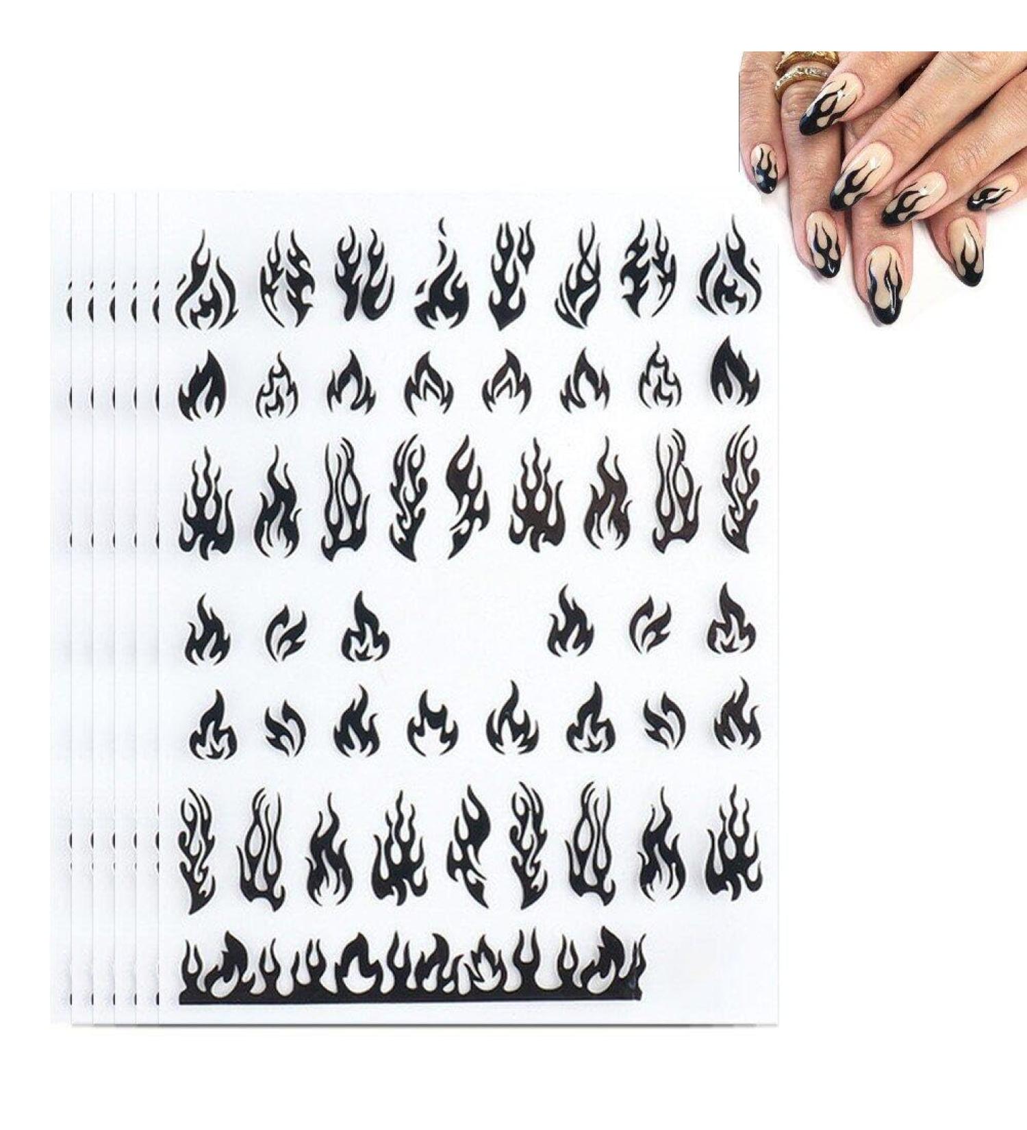 6 Sheets Flame Nail Art Stickers Decals 3d Self-adhesive Flame Nail Sticker Nail Art Designs for Manicure Tips Decoration Diy Nail Art Supplies Black - Buy Online on GoSupps.com