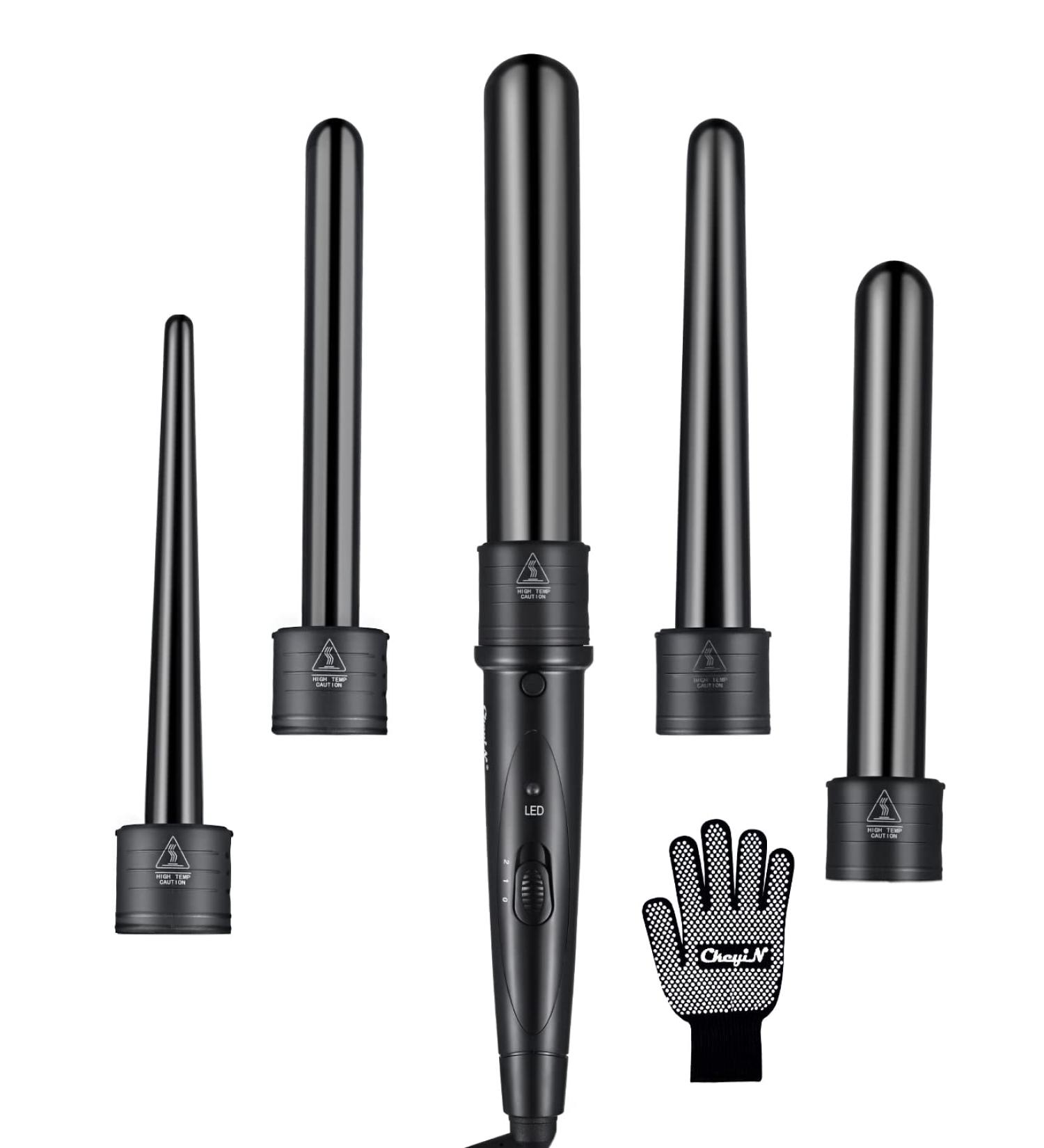 CkeyiN 5 in 1 Ceramic Curling Iron Set | Interchangeable Barrels | Adjustable Temperature | Hair Curlers for All Hair Types | Black - Buy Online on GoSupps.com