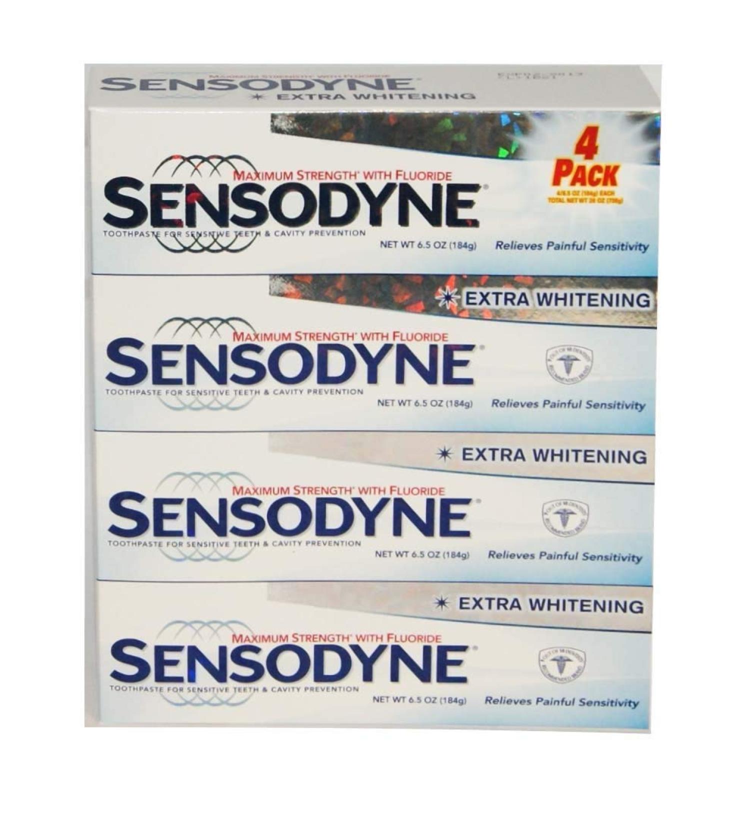 Sensodyne Maximum Strength & Extra Whitening (pack of 4) Net Wt 6.5 oz(184g)per tube