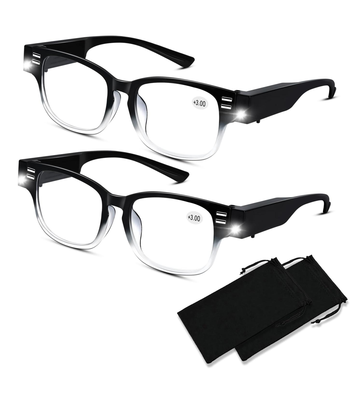 Lighted Reading Glasses with LED - Blue Light Blocking Magnifying Eyeglasses +3.00 - Perfect for Reading Anytime Anywhere - Buy Online on GoSupps.com