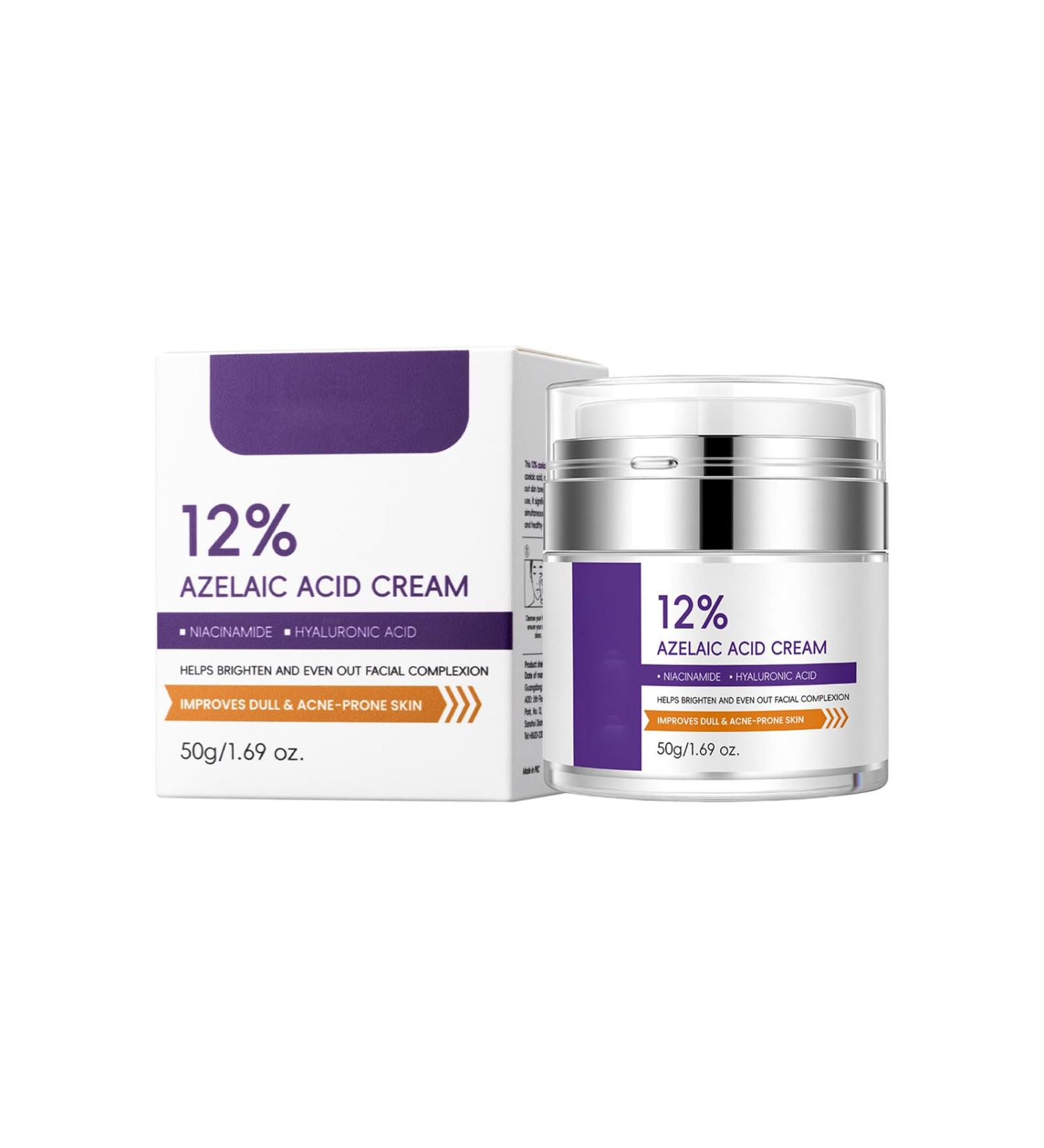12% Azelaic Acid Facial Cream with Niacinamide & Hyaluronic Acid - Brightening & Texture Smoothing Face Cream Gentle Daily Skincare for Dull & Acne-Prone Skin 50g/1.69 oz - Buy Online on GoSupps.com