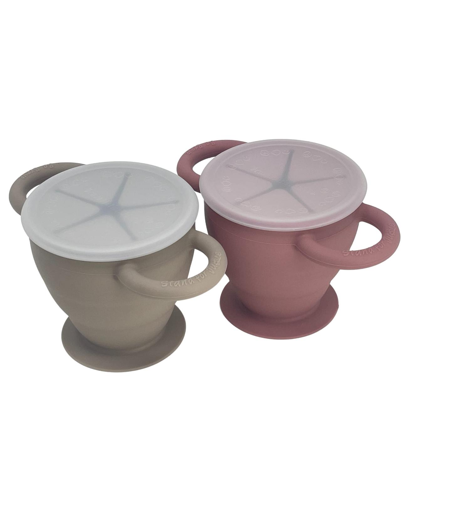 BraveJusticeKidsCo. Snack Attack II Baby Silicone Snack Cup 2 Pack - Collapsible Toddler Cup (Fog/Dusty Rose) - Buy Online on GoSupps.com
