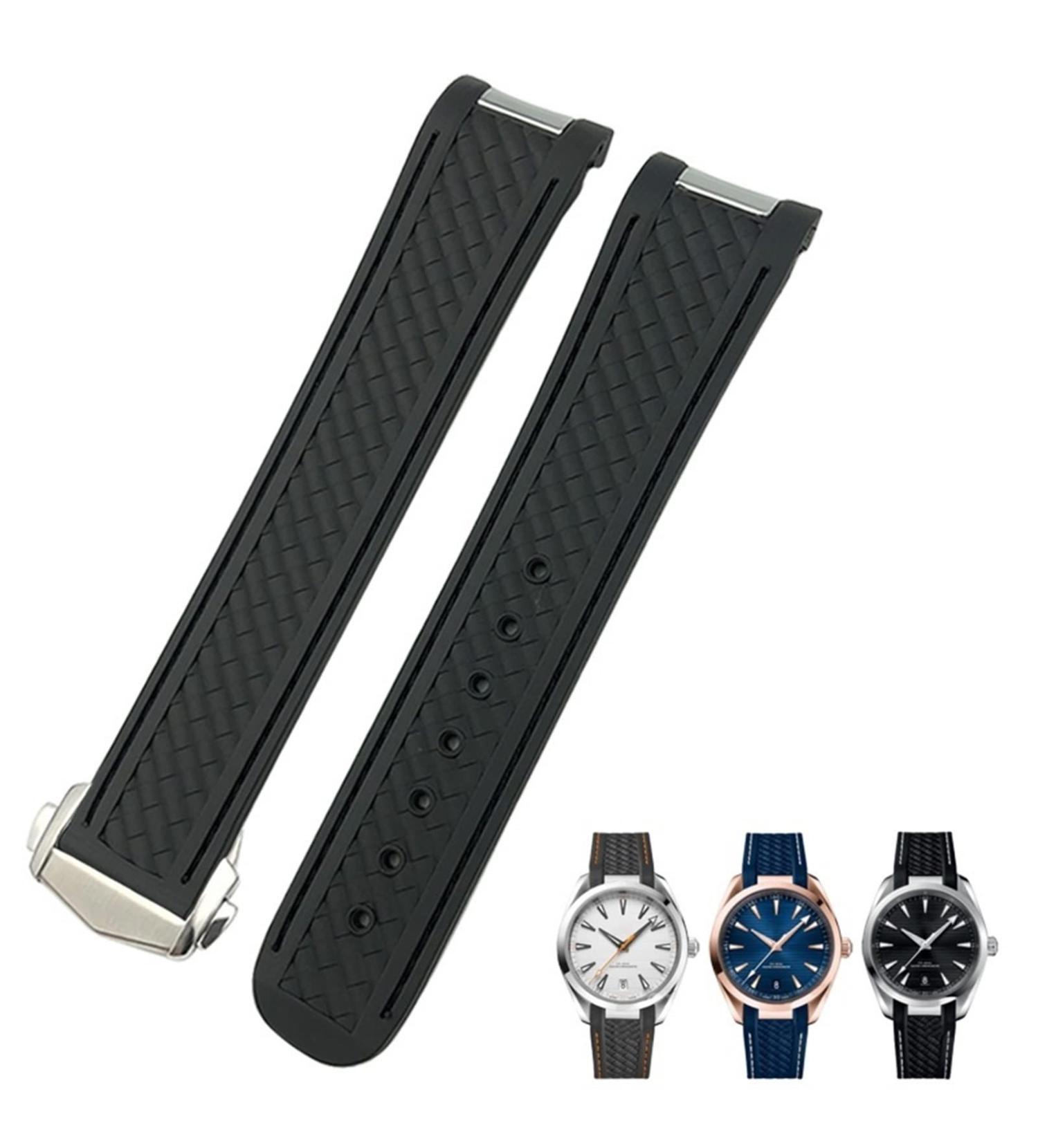 KKFAUSE Curved Rubber Watch Bracelet for Omega Seamaster 300 & Speedmaster - 19mm & 20mm Black Silicone Strap - Buy Online on GoSupps.com